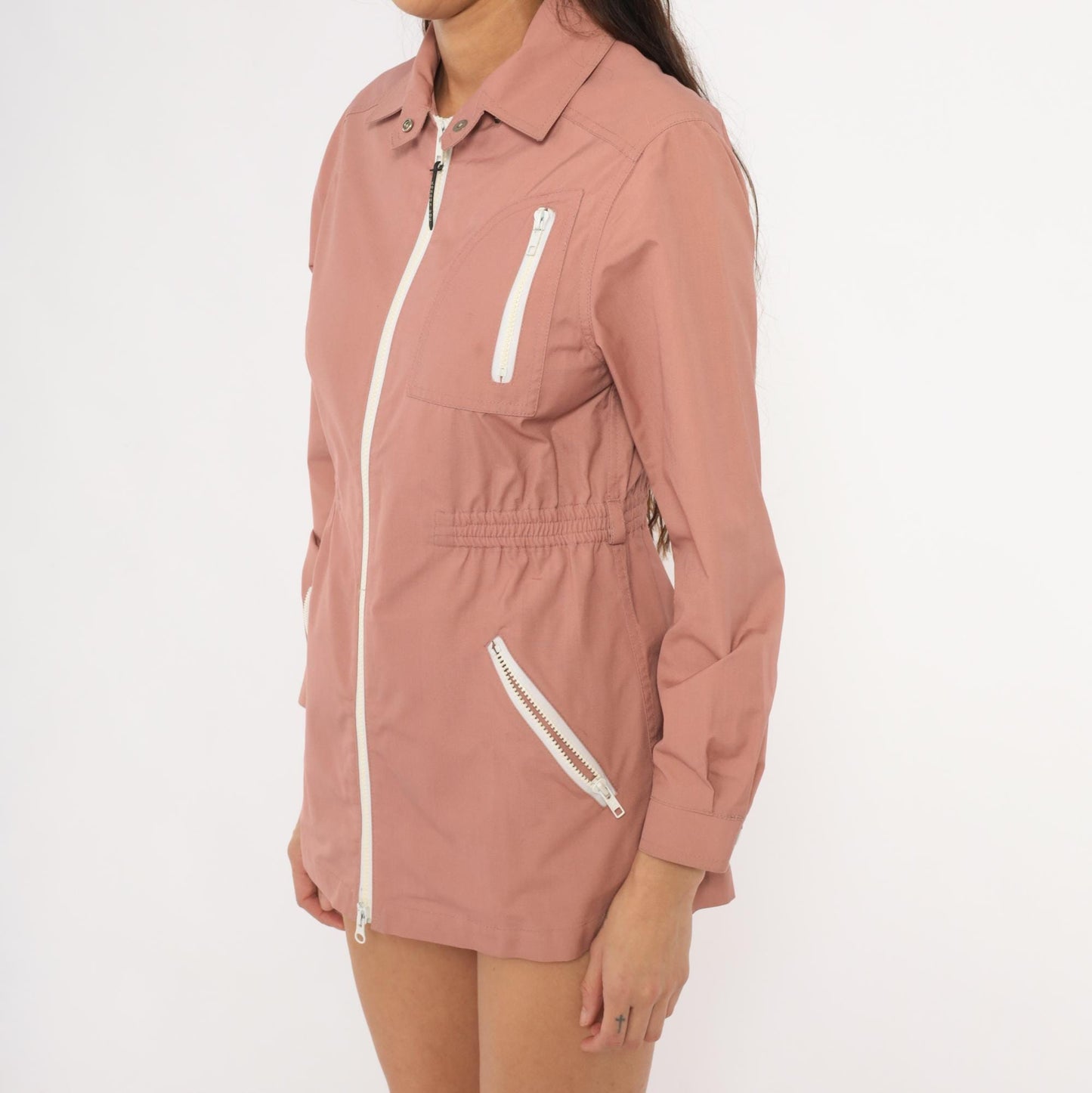 80s London Fog Dusty Rose Cotton Anorak Jacket White Collar XS
