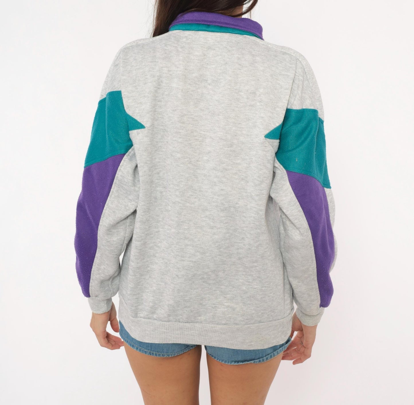 80s Slazenger Colorblock Zip Sweatshirt Purple Grey Teal Small
