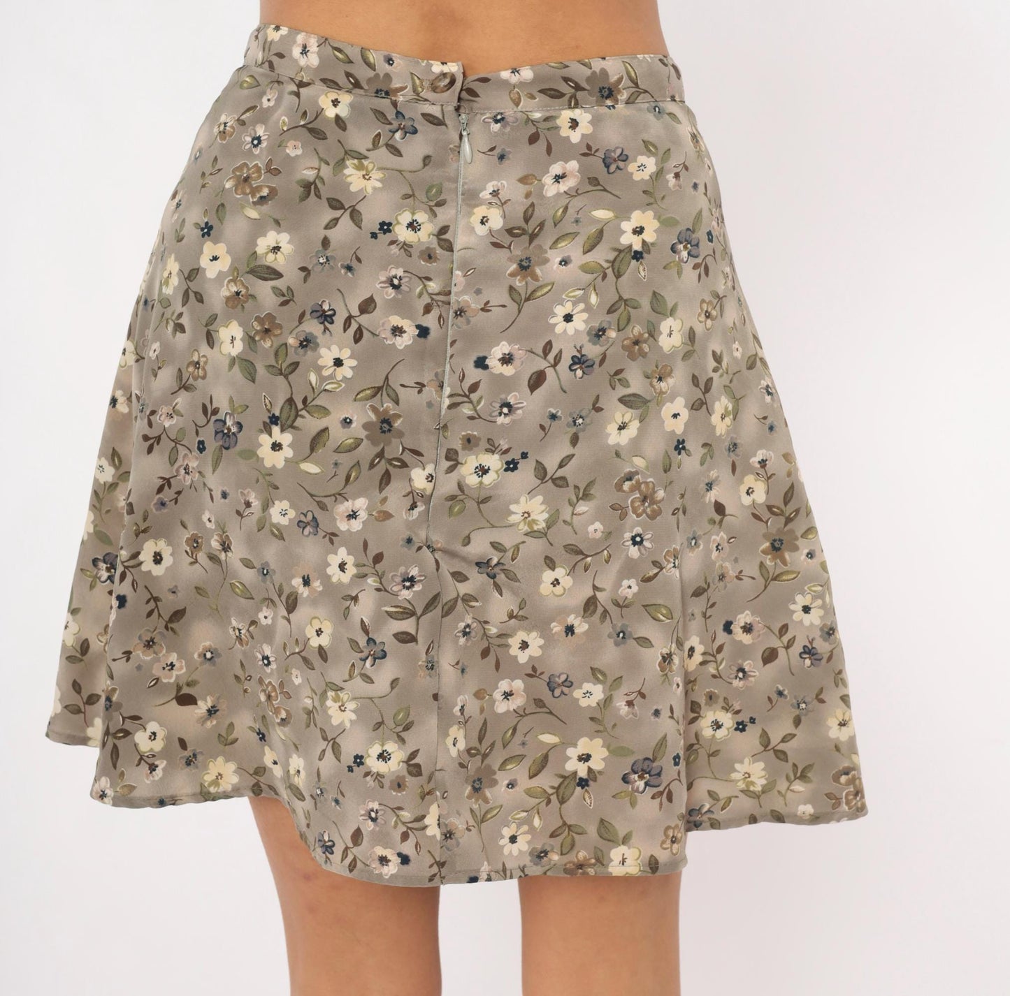 90s We Too Floral Mini Skirt Taupe Ditsy Print A-Line Small S