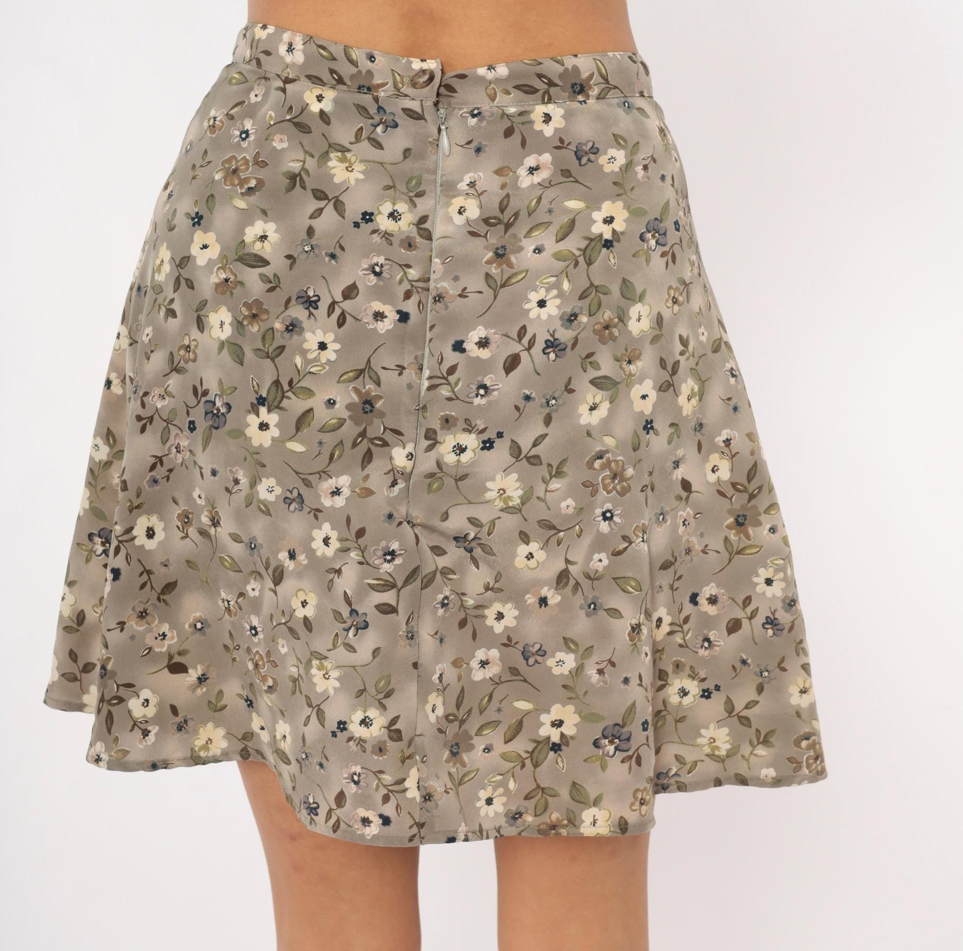90s We Too Floral Mini Skirt Taupe Ditsy Print A-Line Small S