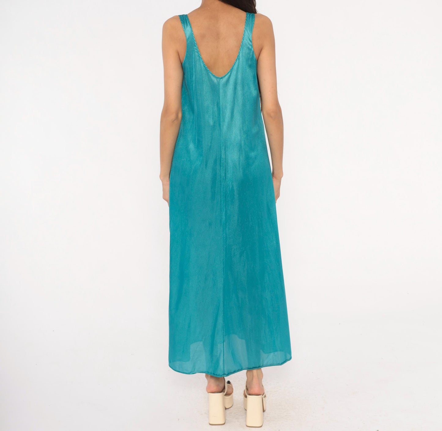 70s Undercover Wear Teal Maxi Nightgown Butterfly Mesh V-Neck Small