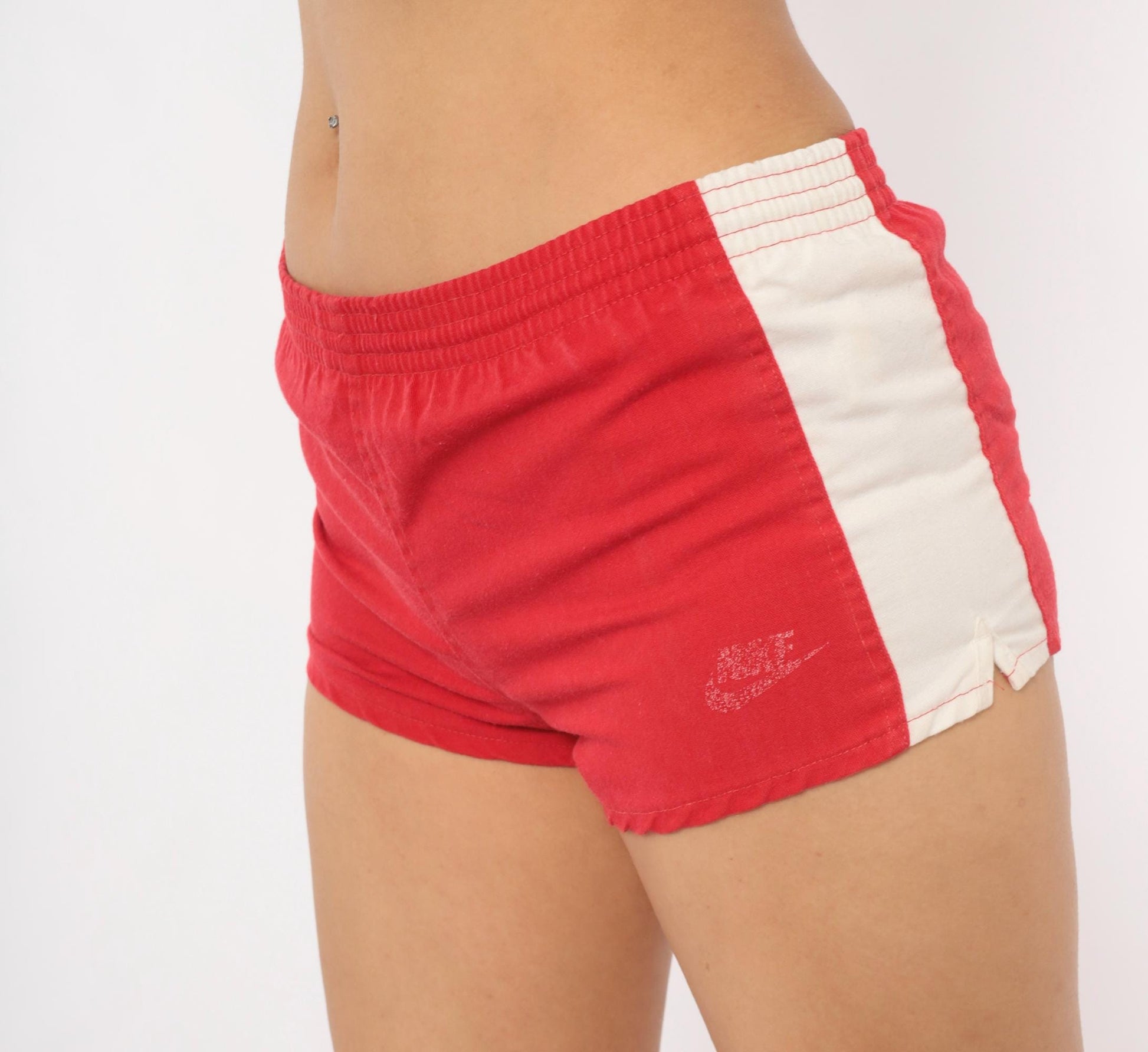 80s Nike Running Shorts Red White Stripe Cotton Athletic Extra Small XS