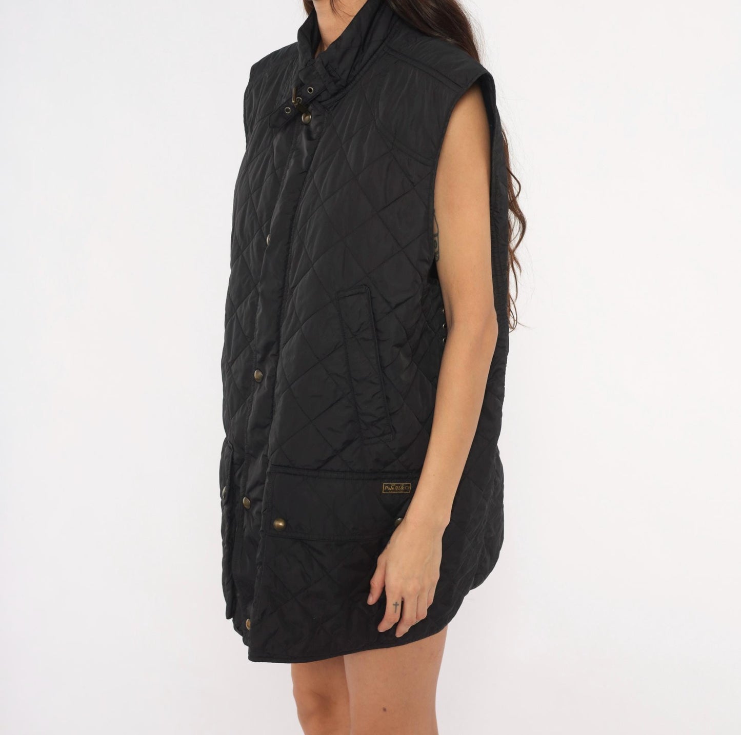 Polo Ralph Lauren Black Quilted Vest Diamond Stitch Snap Front Extra Large XL