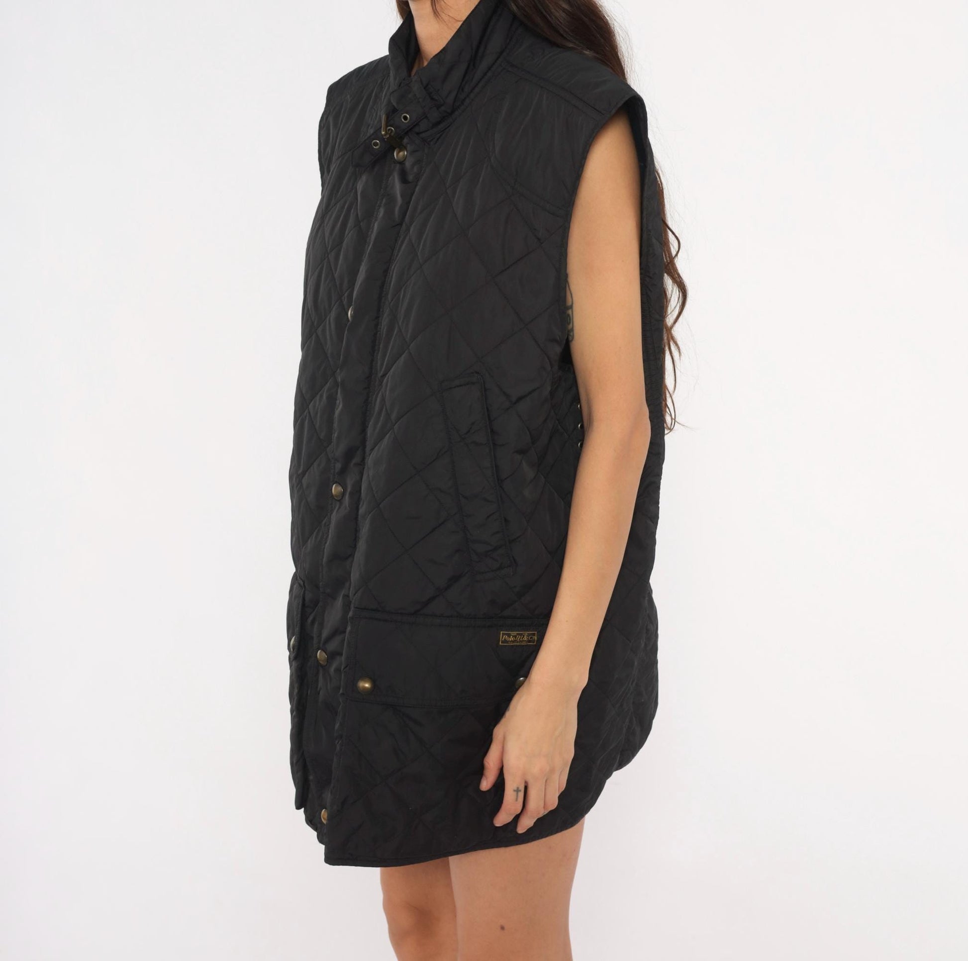Polo Ralph Lauren Black Quilted Vest Diamond Stitch Snap Front Extra Large XL