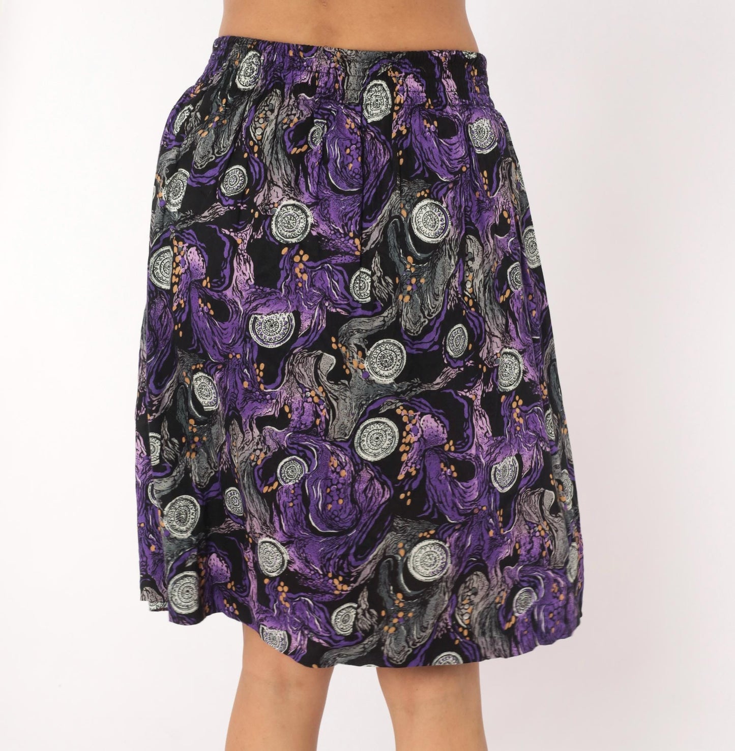90s A Fine Line Abstract Swirl Mini Skirt Purple Button Front Small