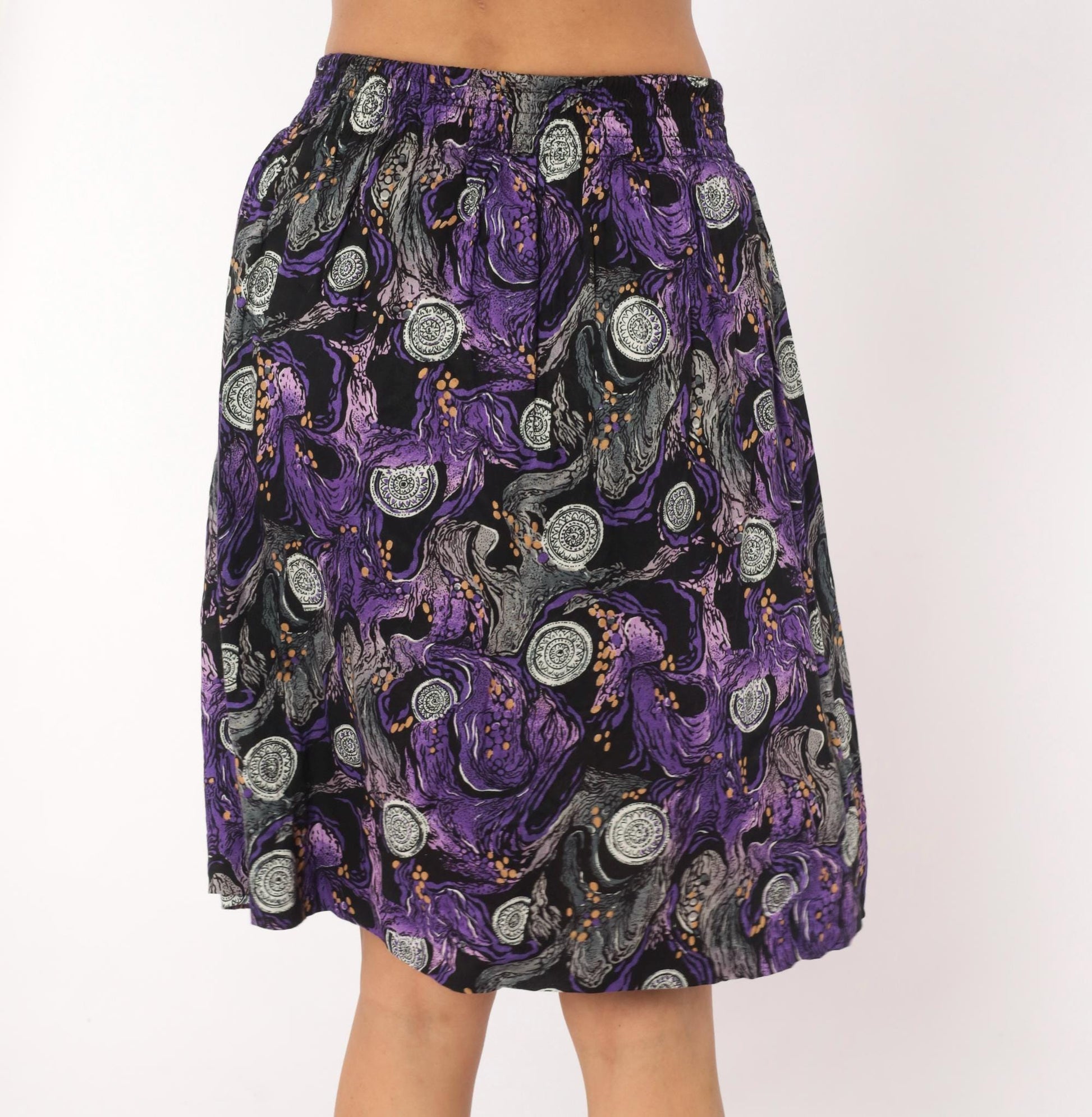 90s A Fine Line Abstract Swirl Mini Skirt Purple Button Front Small