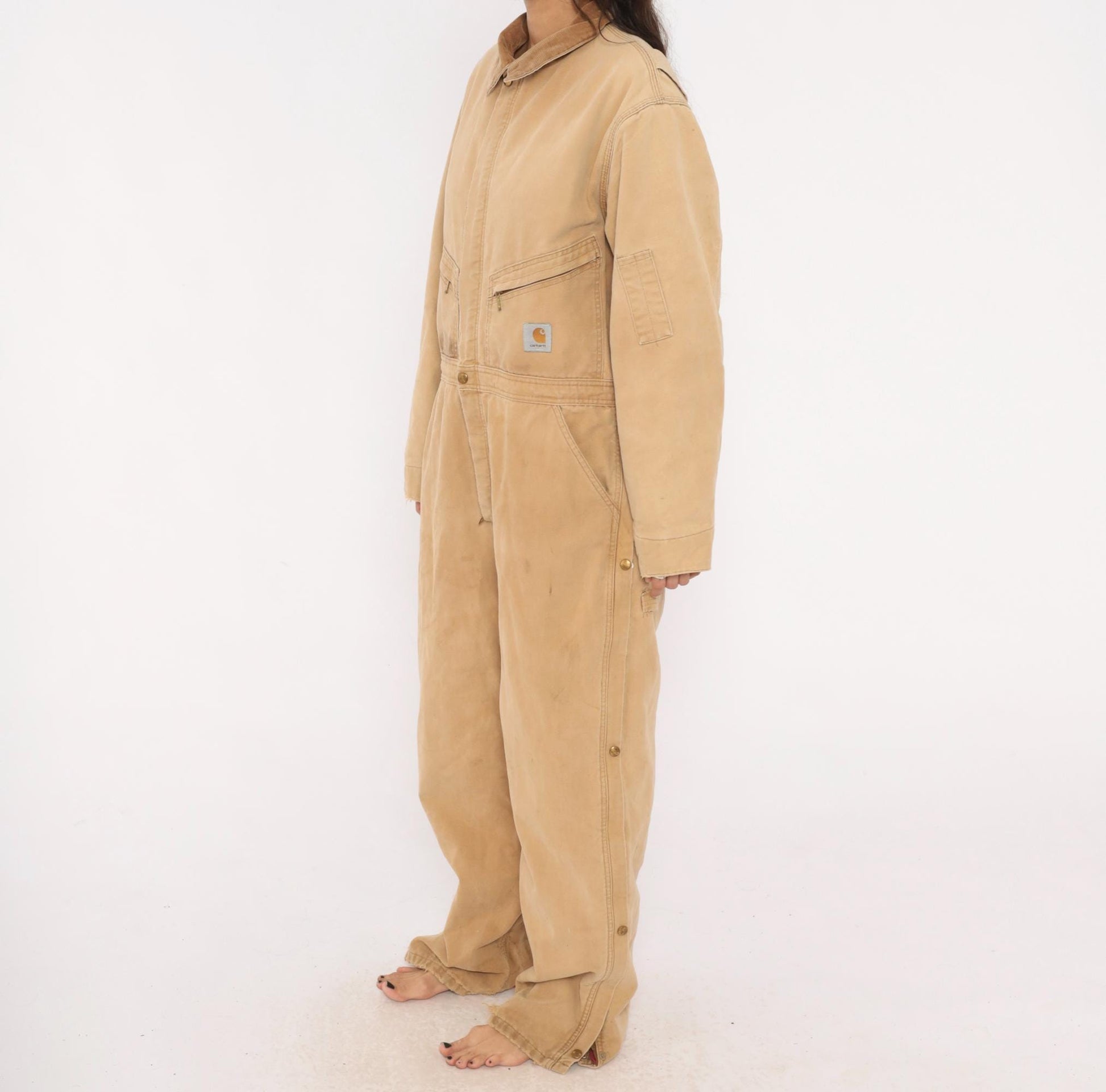 90s Carhartt Insulated Duck Canvas Coveralls Tan Distressed XXL