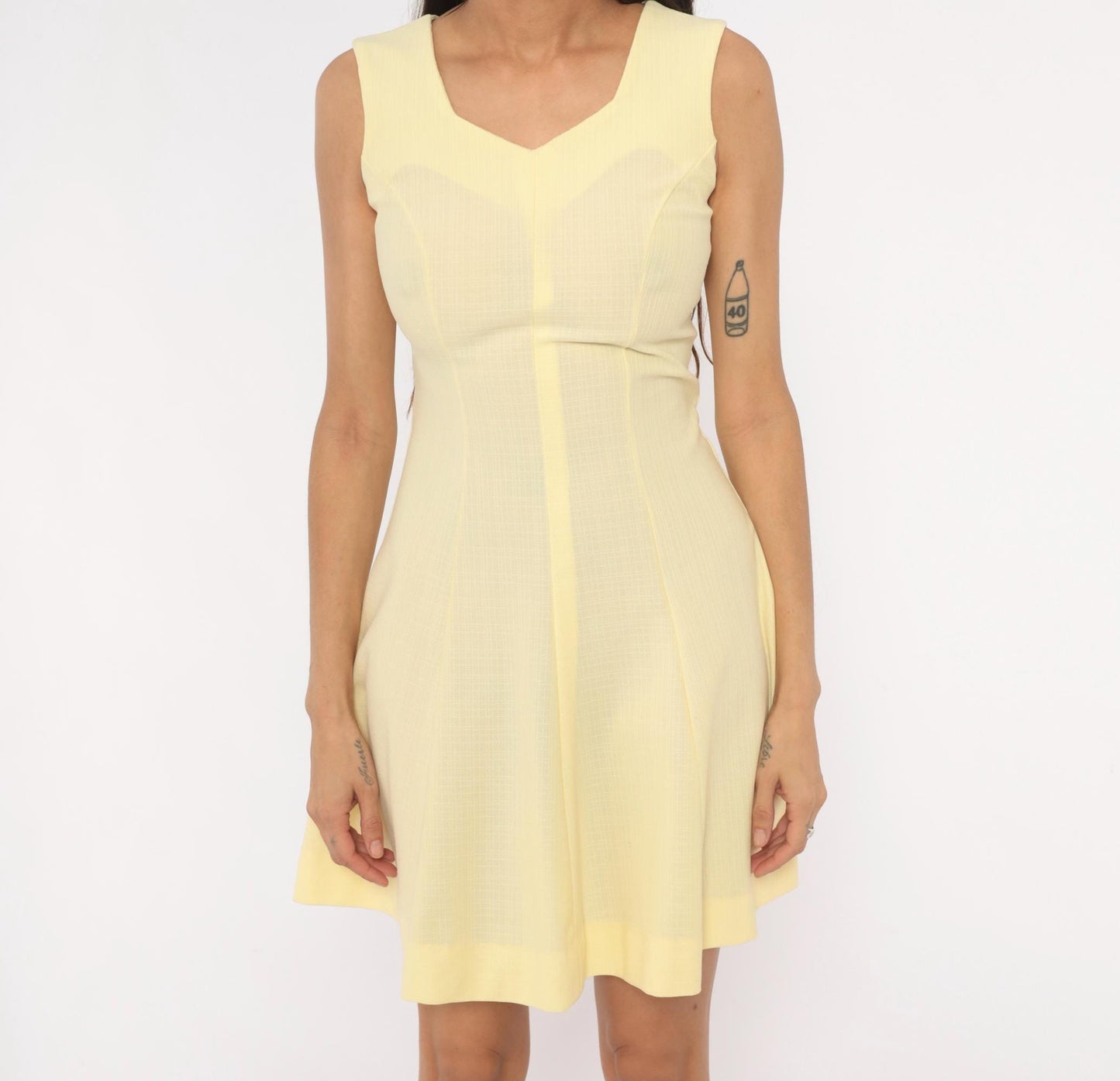90s Butchamaid Butter Yellow Mini Dress Fit And Flare V-Neck Sleeveless Extra Small XS