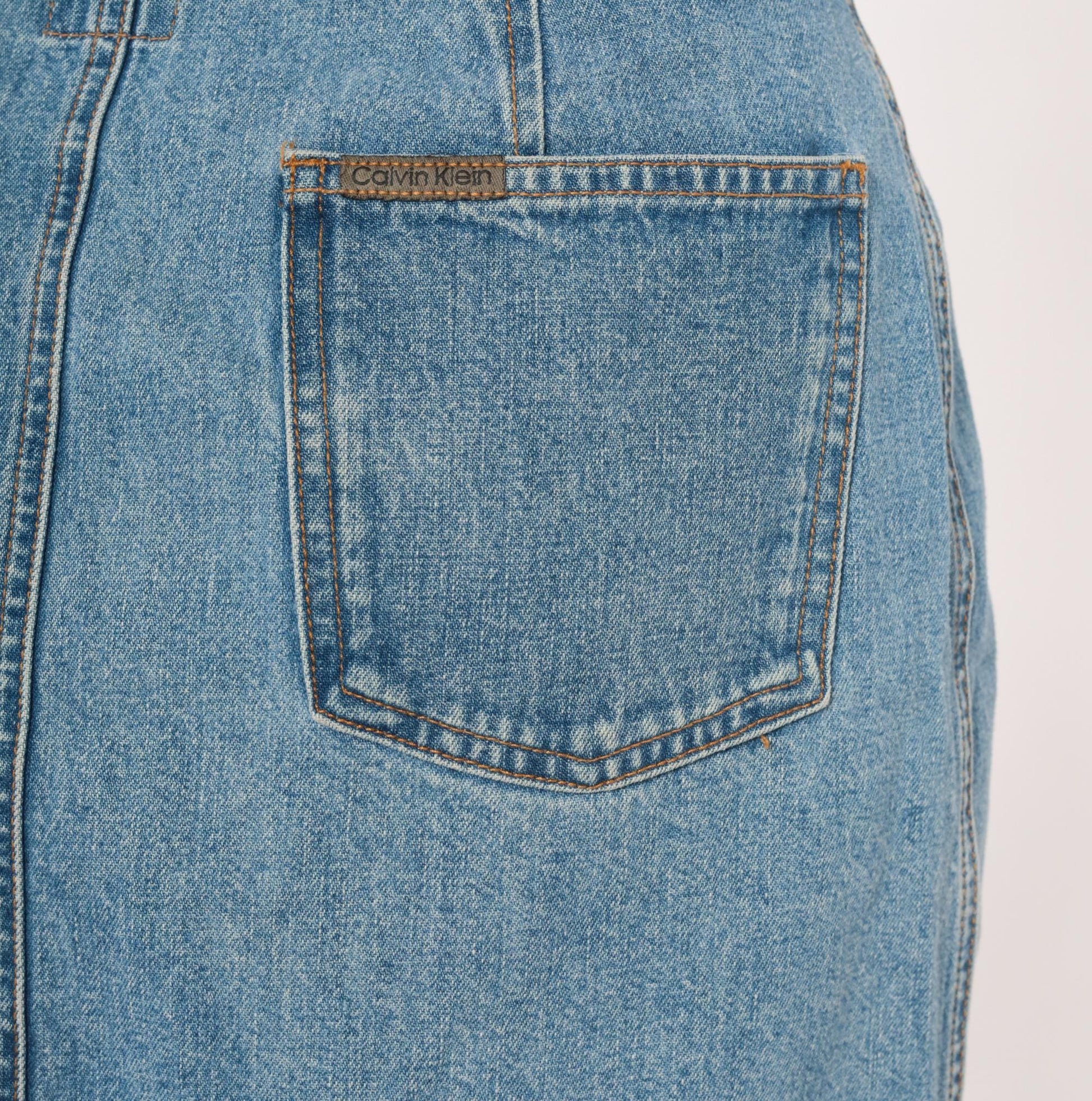90s Calvin Klein Denim Mini Skirt Light Wash Blue A-Line Small S
