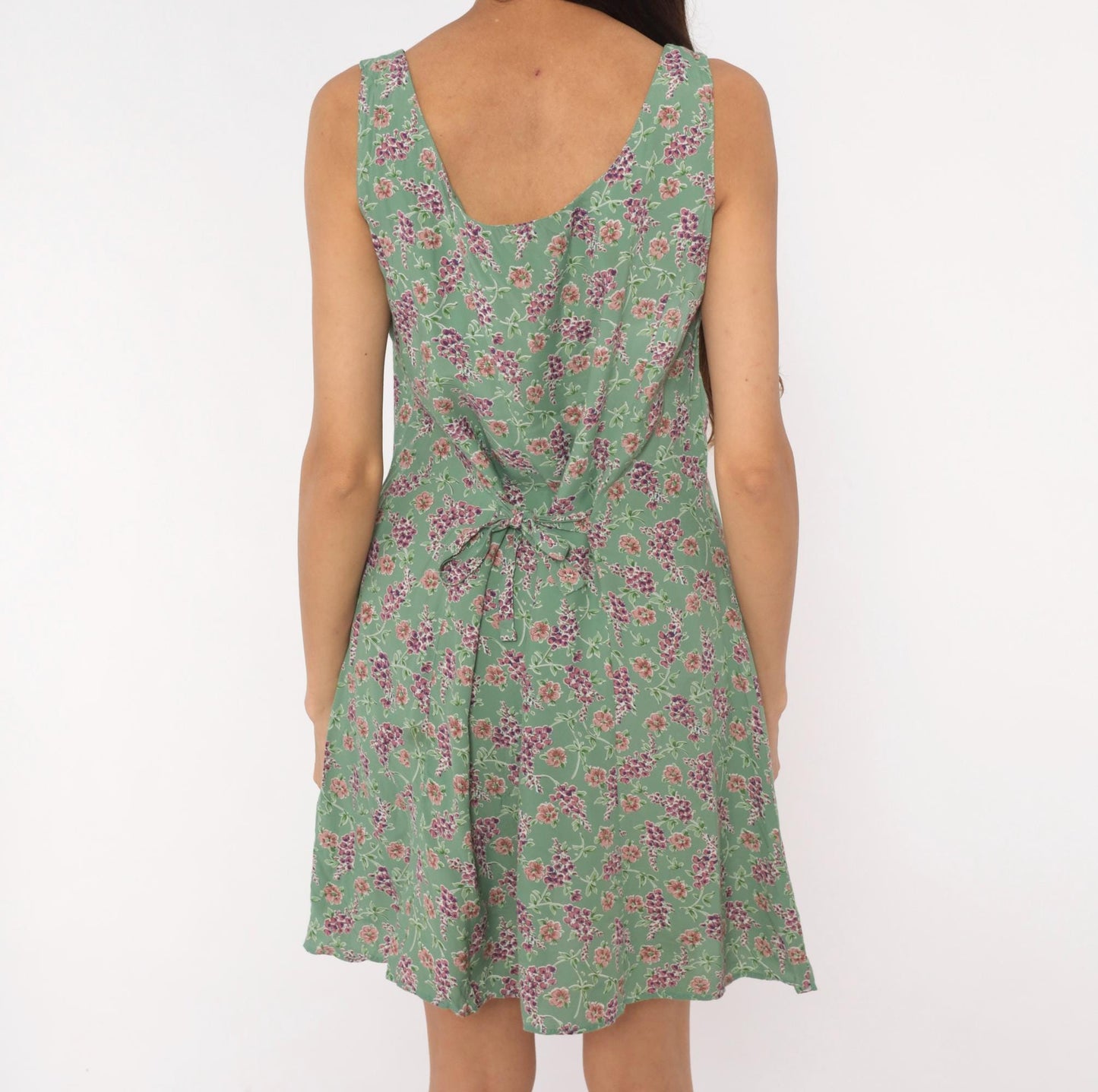 90s Robbie Bee Floral Mini Sundress Sage Green Button Front Large