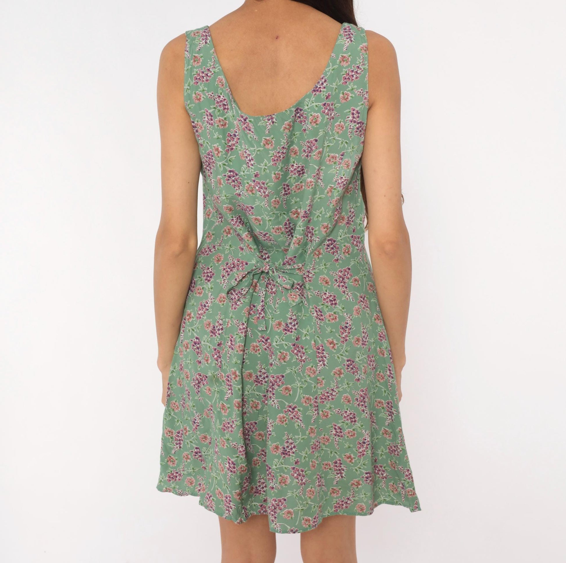 90s Robbie Bee Floral Mini Sundress Sage Green Button Front Large