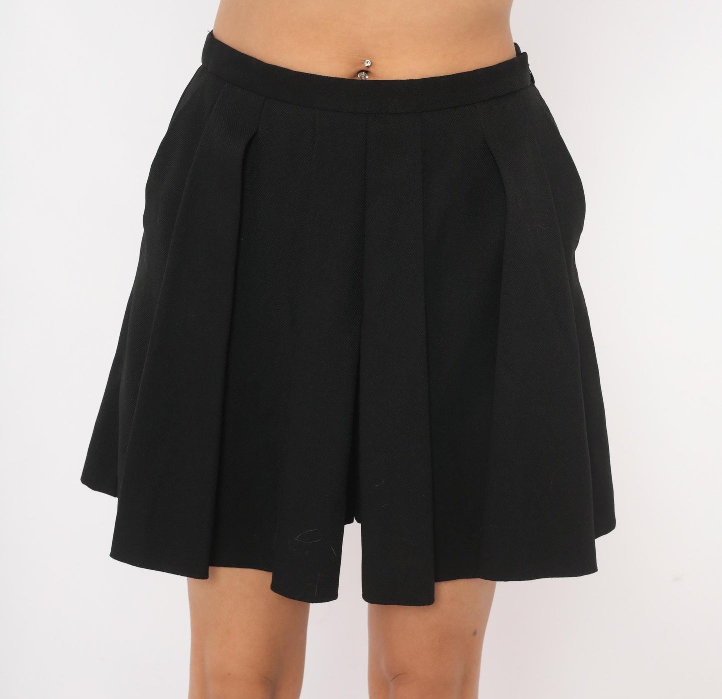 J. Crew 2000s Black Box Pleat Mini Skirt Flared A-Line Preppy Extra Small XS