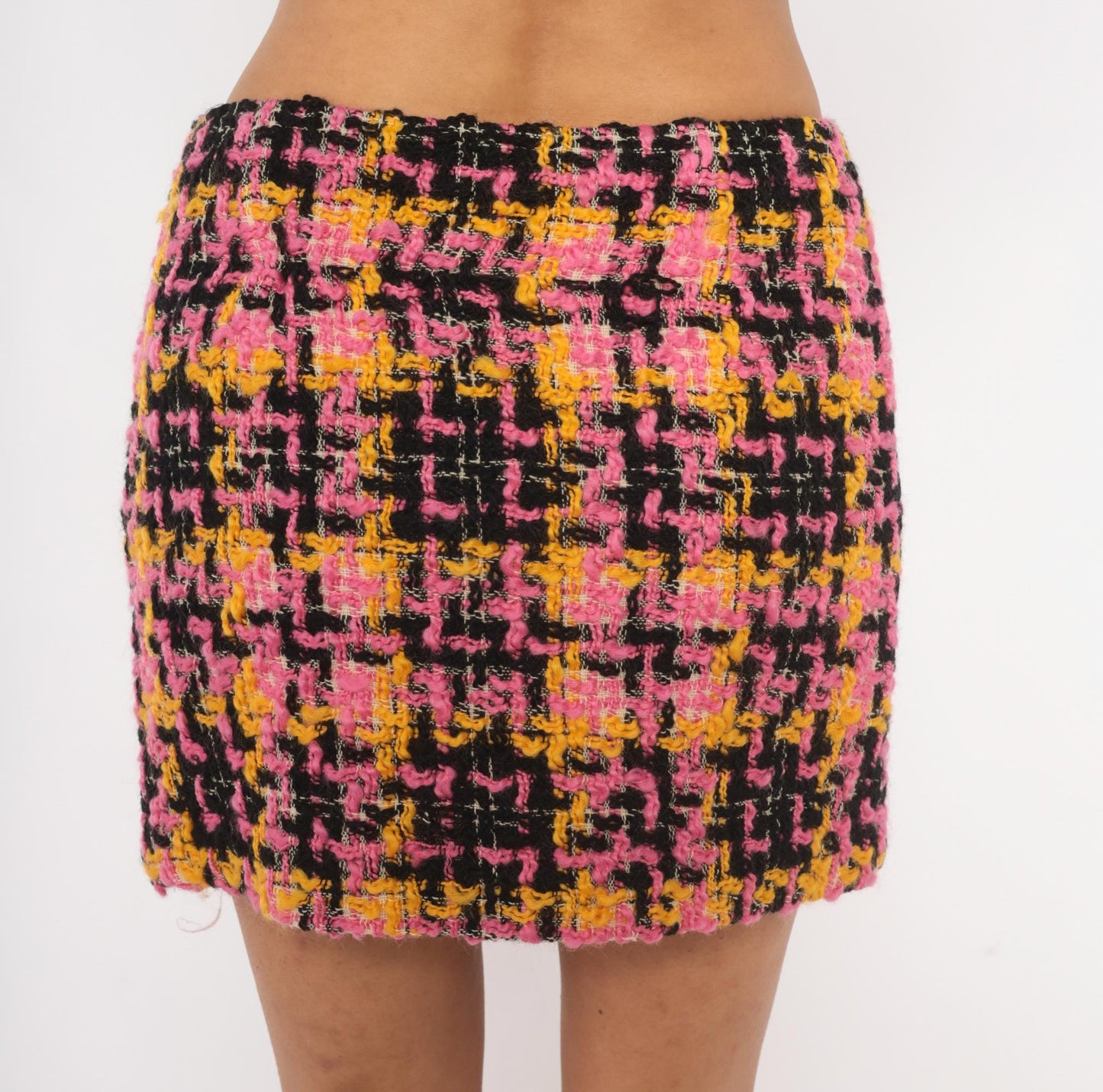 70s Milly Pink Houndstooth Tweed Mini Skirt Wool Plaid Small S