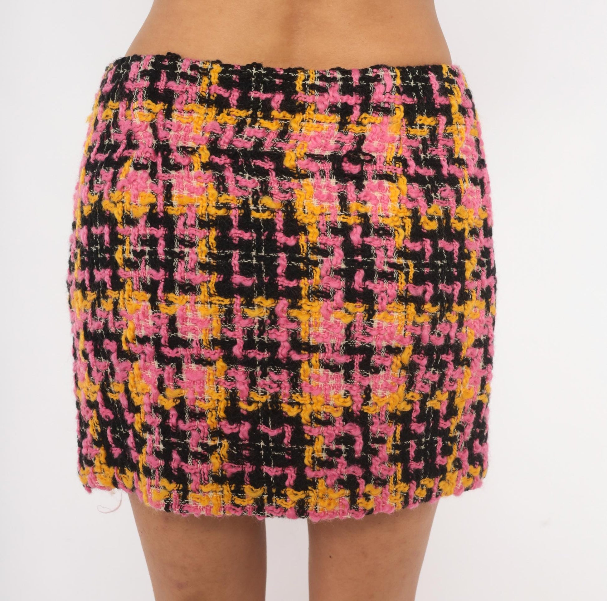 70s Milly Pink Houndstooth Tweed Mini Skirt Wool Plaid Small S