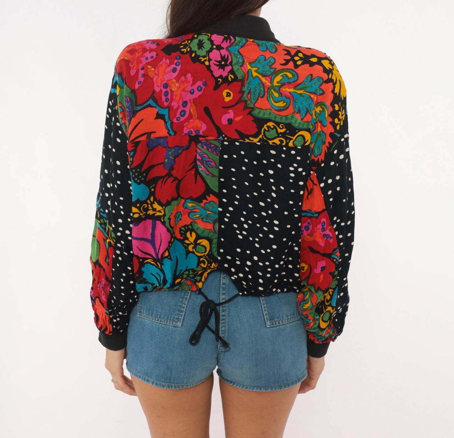 90s Tarazzia Patchwork Bomber Jacket Sequin Polka Dot Floral Small