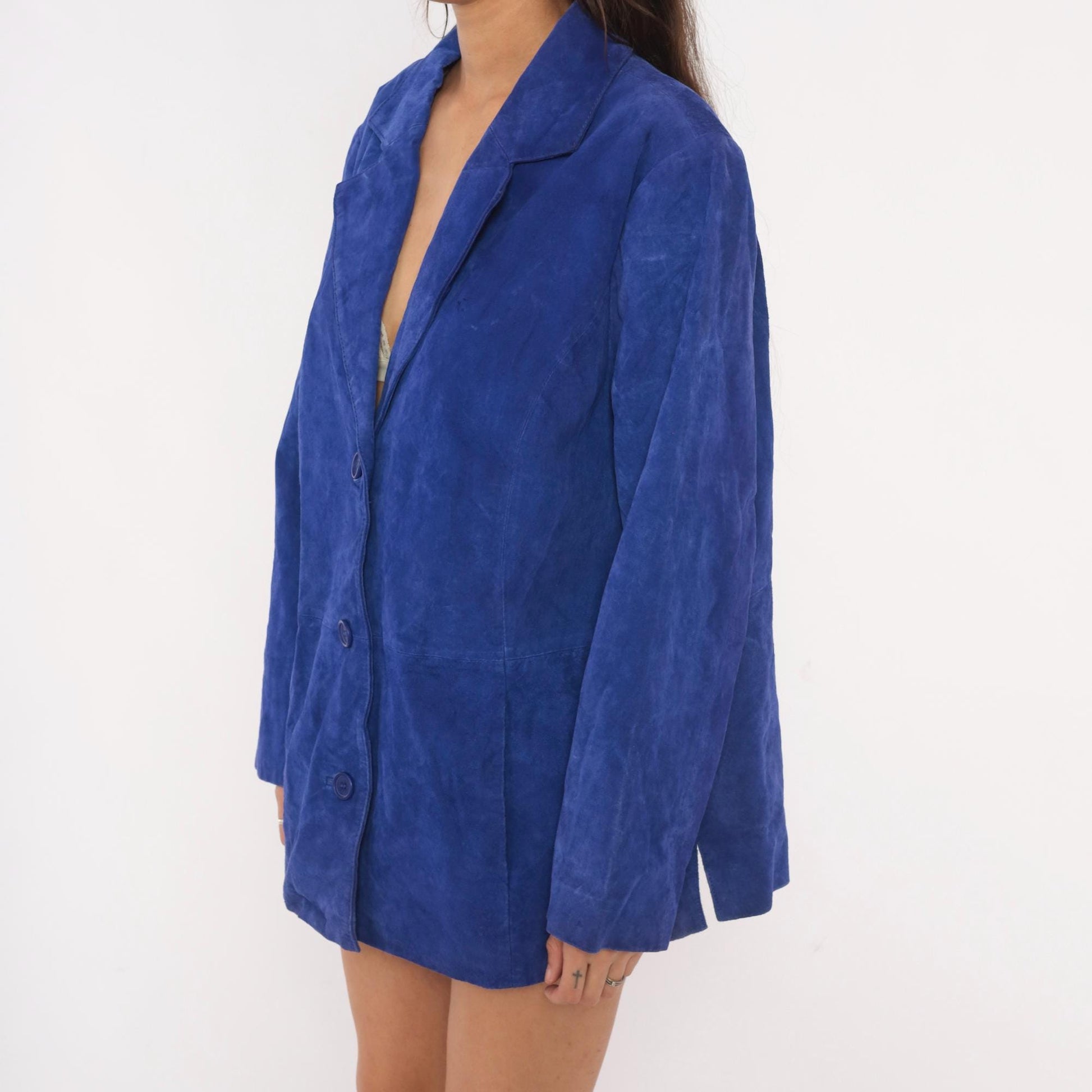 2000s Jessica London Cobalt Suede Blazer Three Button Jacket Plus Size XXL