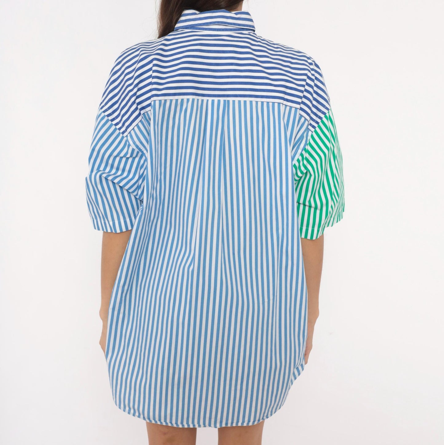 90s Van Heusen Multi-Stripe Patchwork Cotton Button-Up Shirt Large L