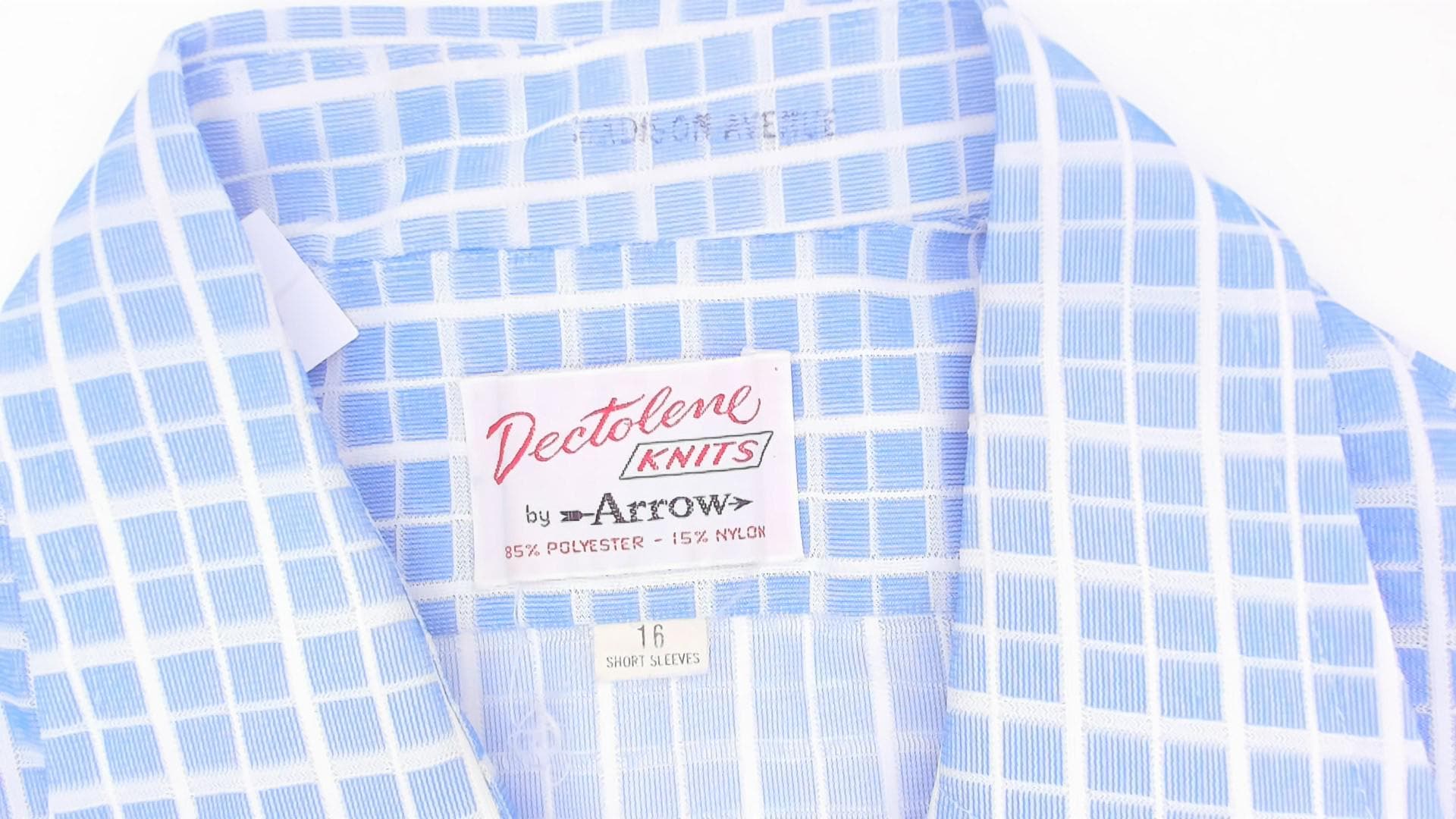 70s Dectolene Blue Windowpane Grid Check Shirt Pointed Collar Extra Large