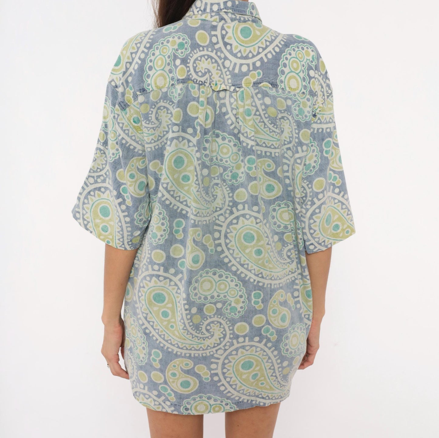90s Robert Stock Island Style Paisley Camp Shirt Blue Green Mens Large L