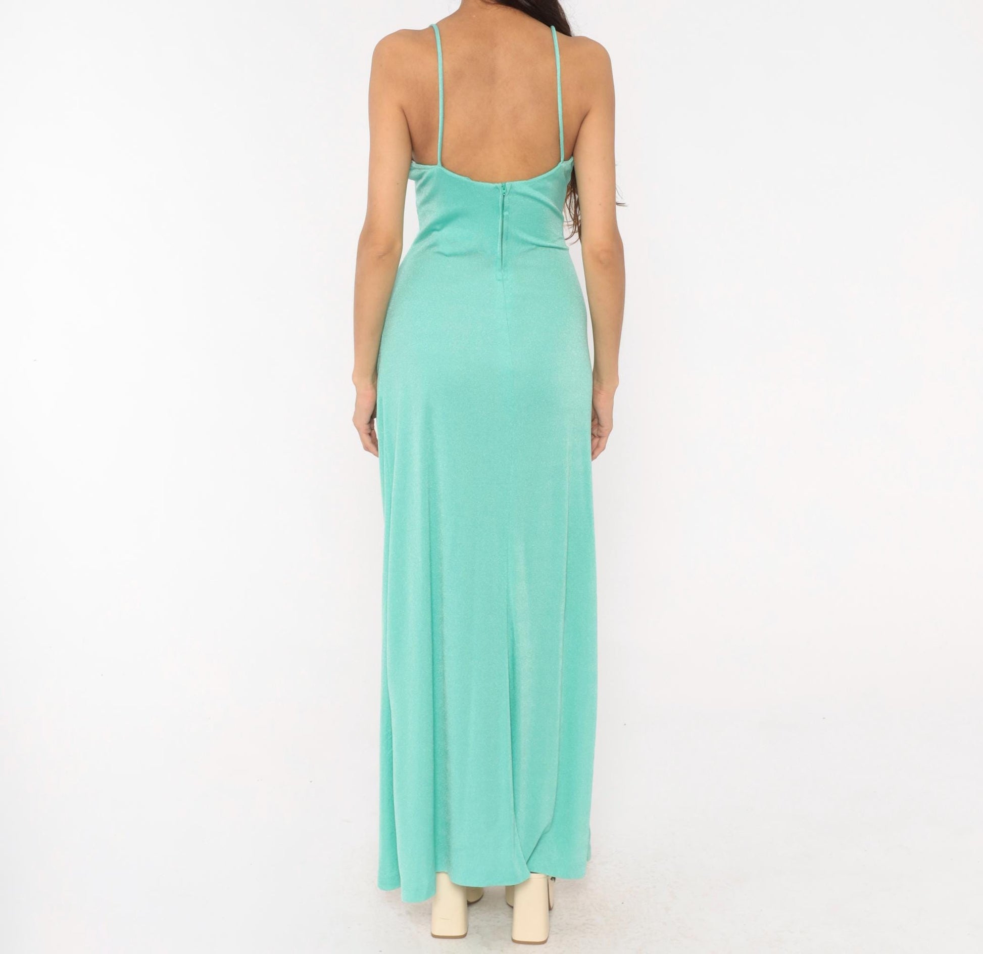 70s Jay Sevens Mint Maxi Dress Spaghetti Strap Wrap V Neck Small