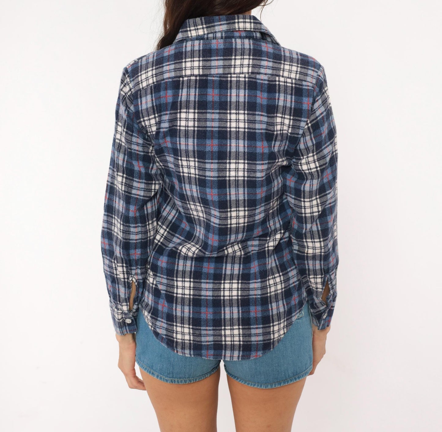 80s JC Penney Navy Plaid Flannel Shirt Cotton Button-Up XS