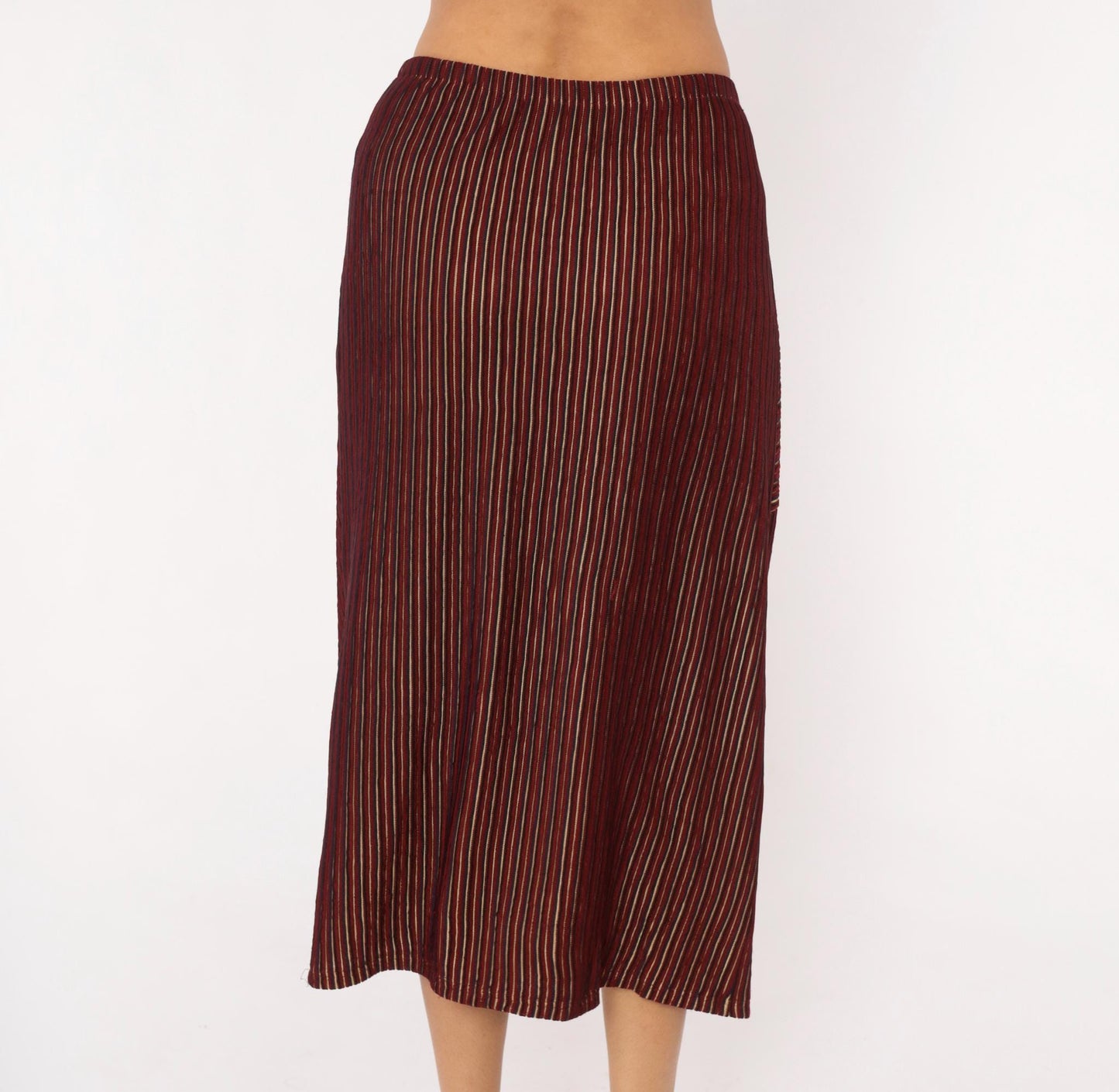 80s Gail Morgado Burgundy Pinstripe Midi Skirt Chevron Panel Small