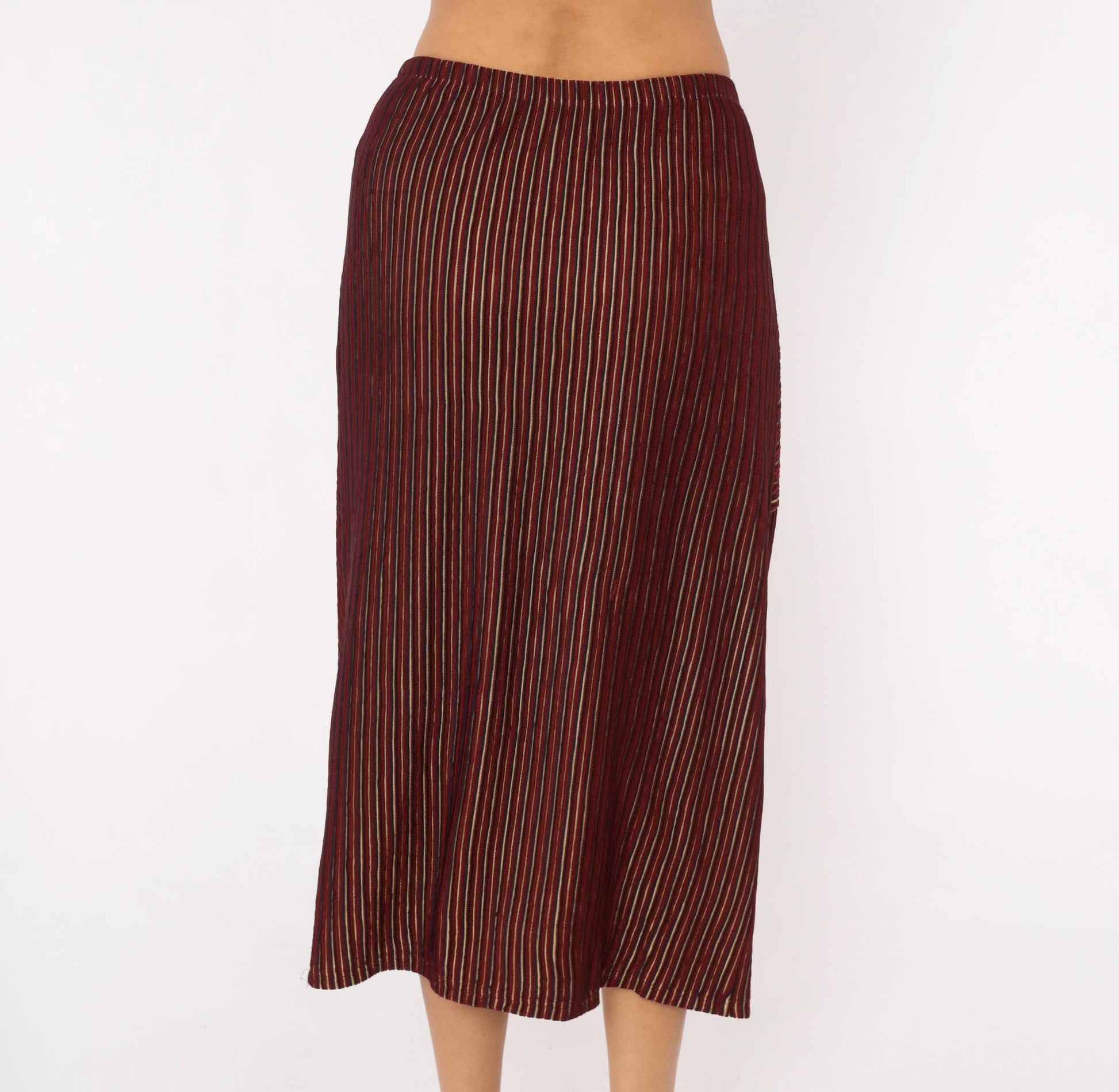 80s Gail Morgado Burgundy Pinstripe Midi Skirt Chevron Panel Small