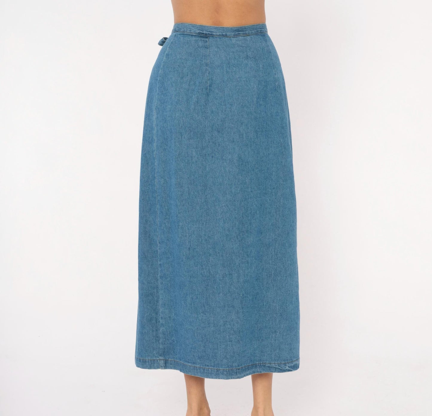 90s Founded 1989 Denim Wrap Skirt Midi Blue Chambray Cotton Extra Small