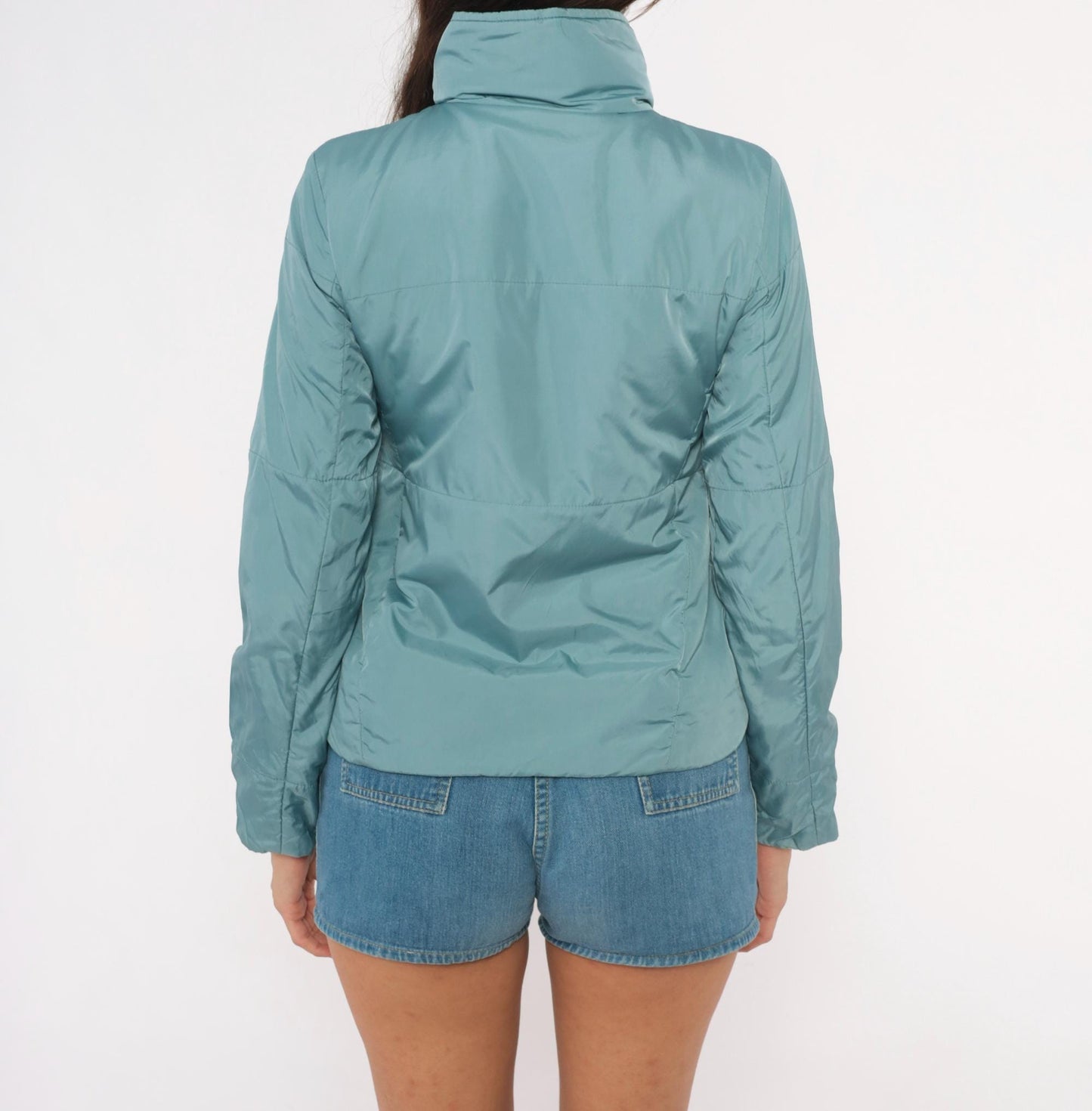 2000s Banana Republic Puffer Zip Jacket Slate Blue Cropped XS