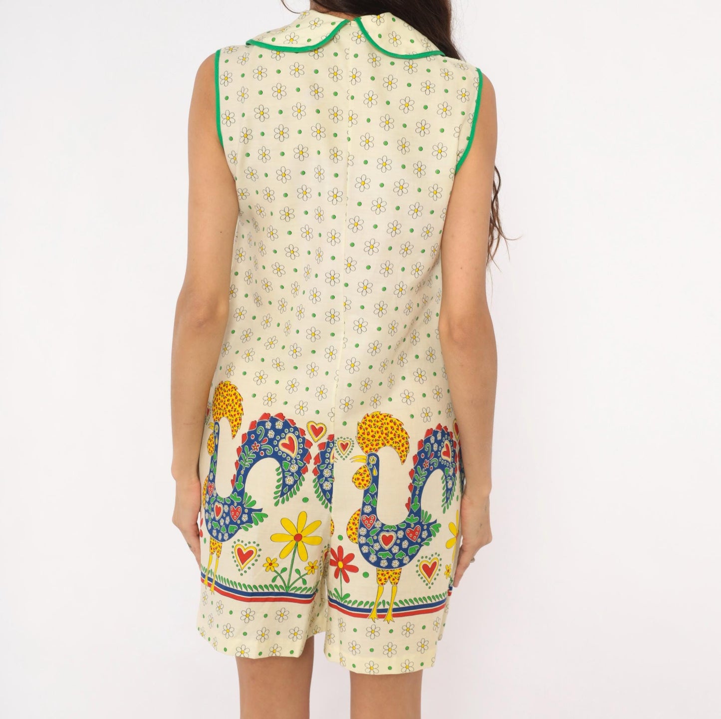 70s Gaymode Penneys Rooster Romper Daisy Print Peter Pan Collar Yellow Small