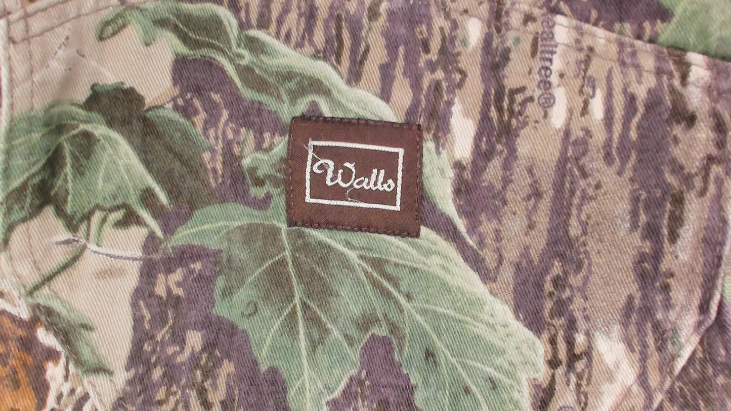 90s Realtree Camo Bib Overalls Walls Woodland Tree Leaf Cotton 34x32