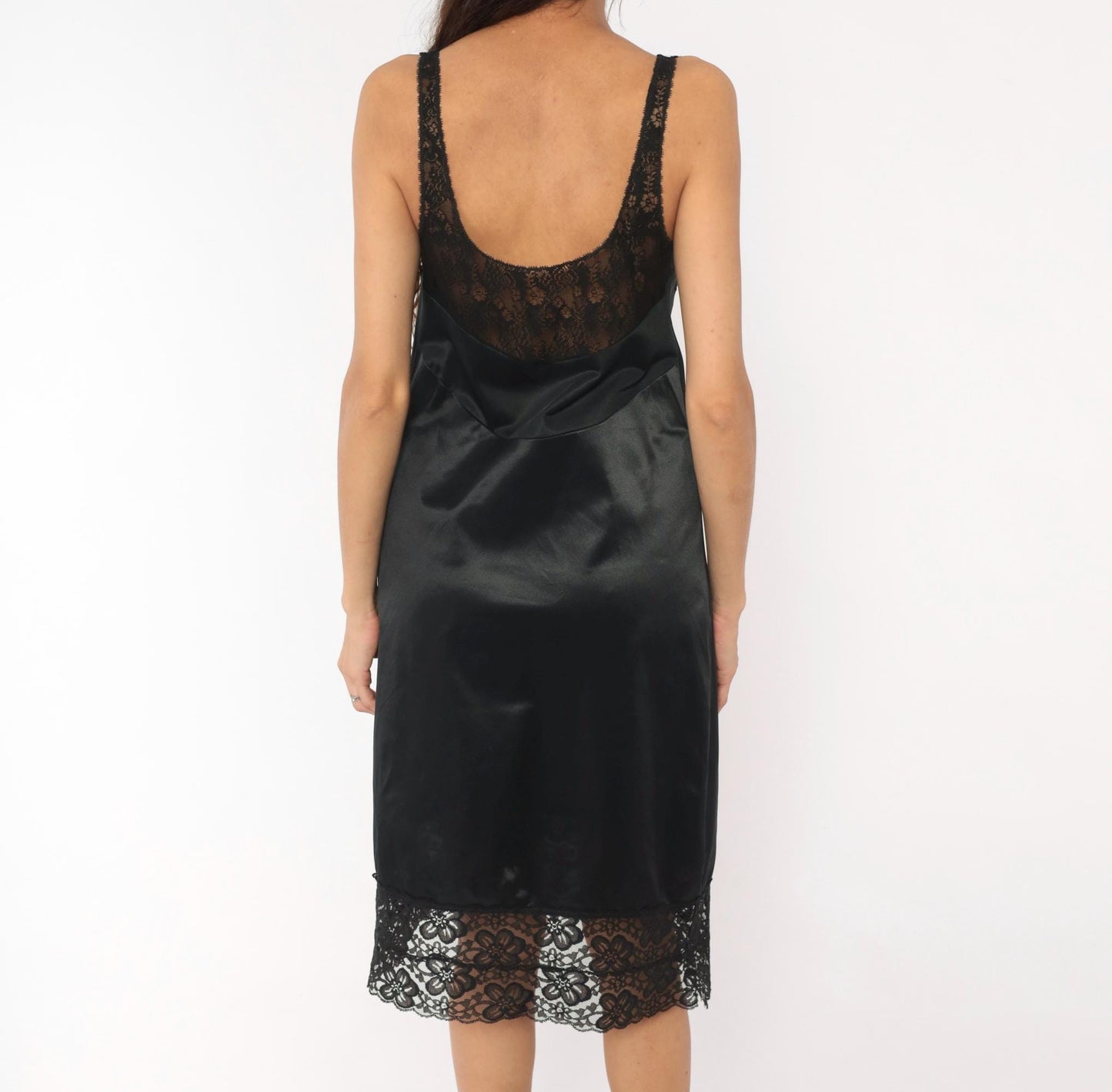 70s Gossard Artemis Black Lace Slip Dress Sheer Floral Nylon Nightgown Medium