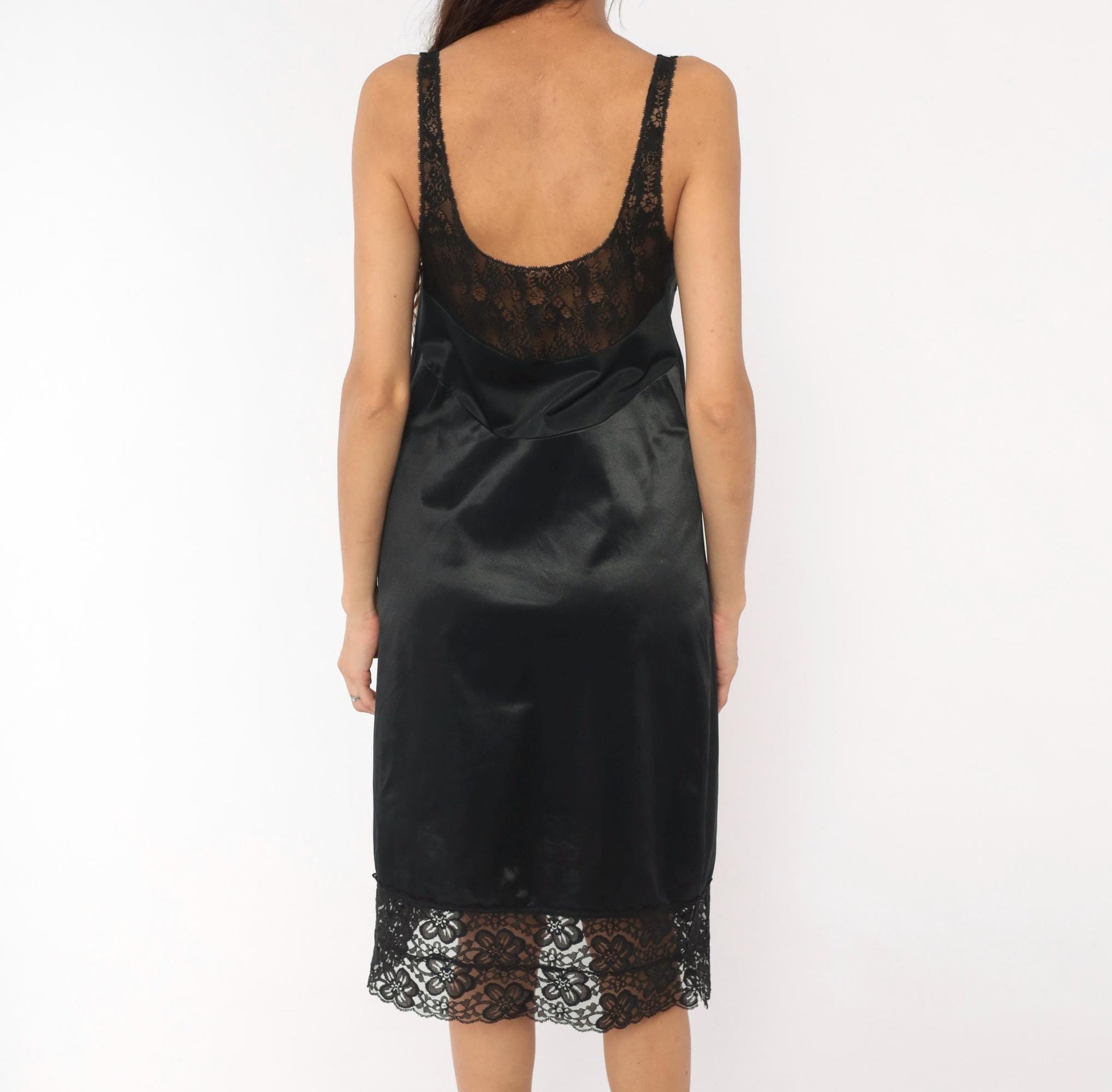 70s Gossard Artemis Black Lace Slip Dress Sheer Floral Nylon Nightgown Medium