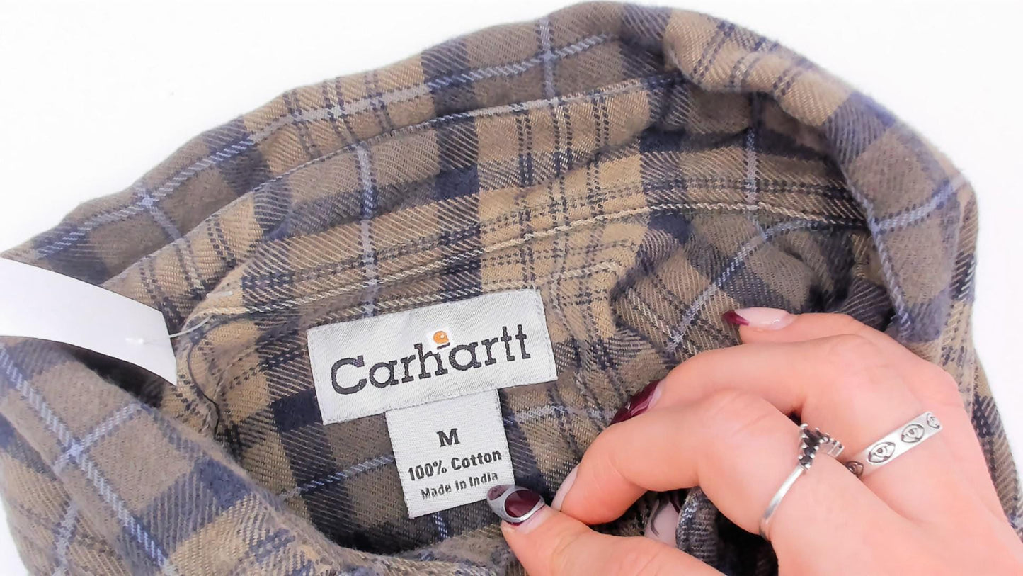2000s Carhartt Plaid Flannel Shirt Tan Navy Button Down Medium