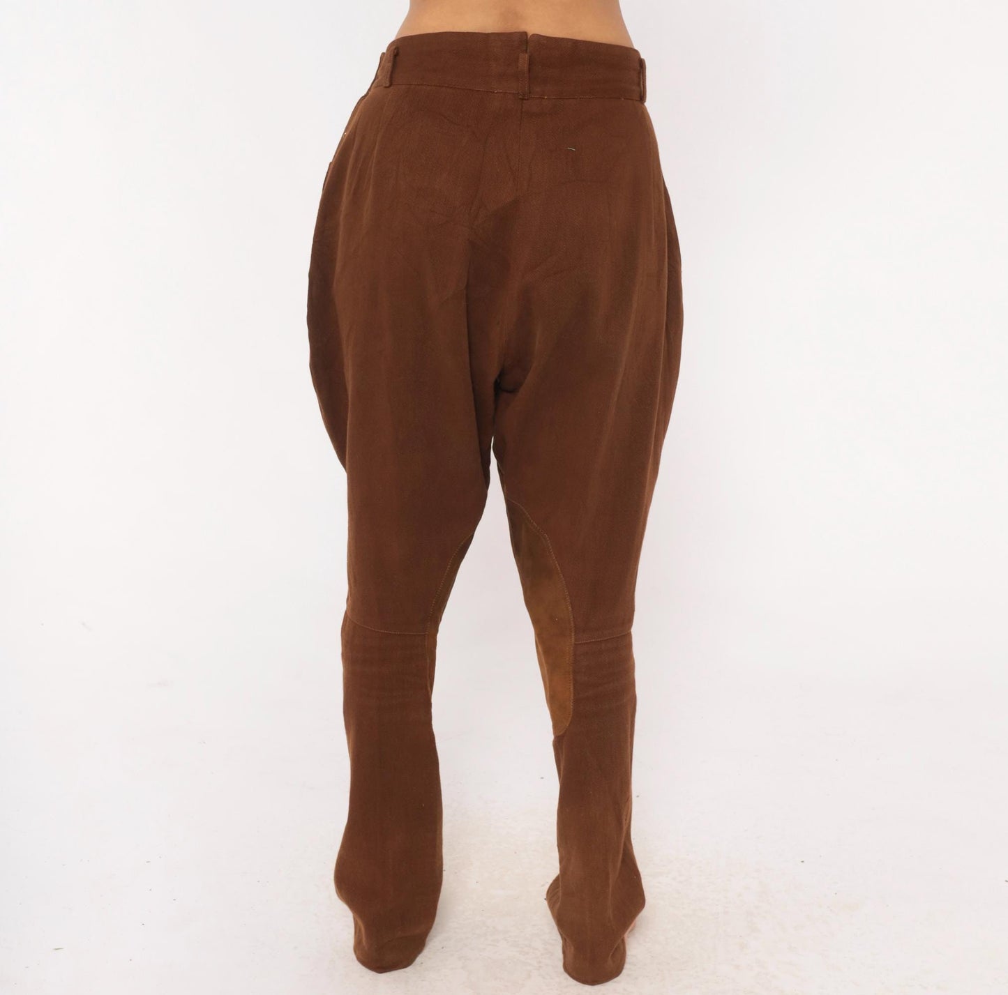 80s Brown Jodhpur Riding Pants High Waist Suede Knee Patch Medium M