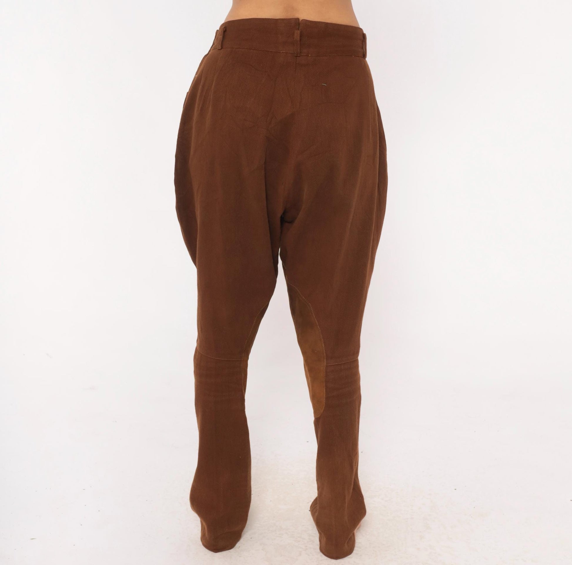 80s Brown Jodhpur Riding Pants High Waist Suede Knee Patch Medium M