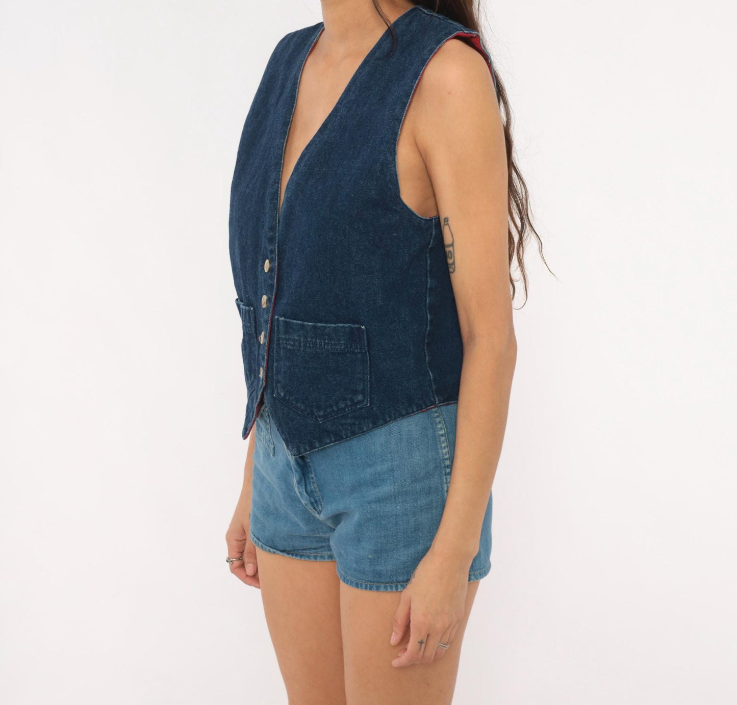 80s Van Heusen Reversible Denim Vest Navy Blue Red Paisley Cotton Small