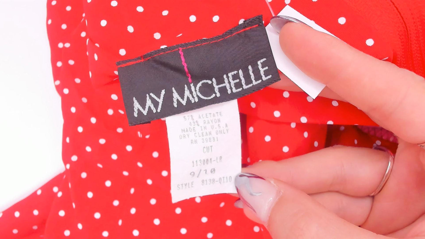 90s My Michelle Red White Polka Dot Mini Dress Short Sleeve Medium M