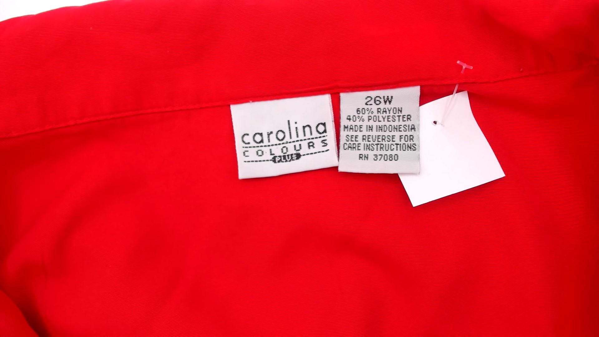 90s Carolina Colours Plus Red Camp Collar Shirt Dress Mini XXL