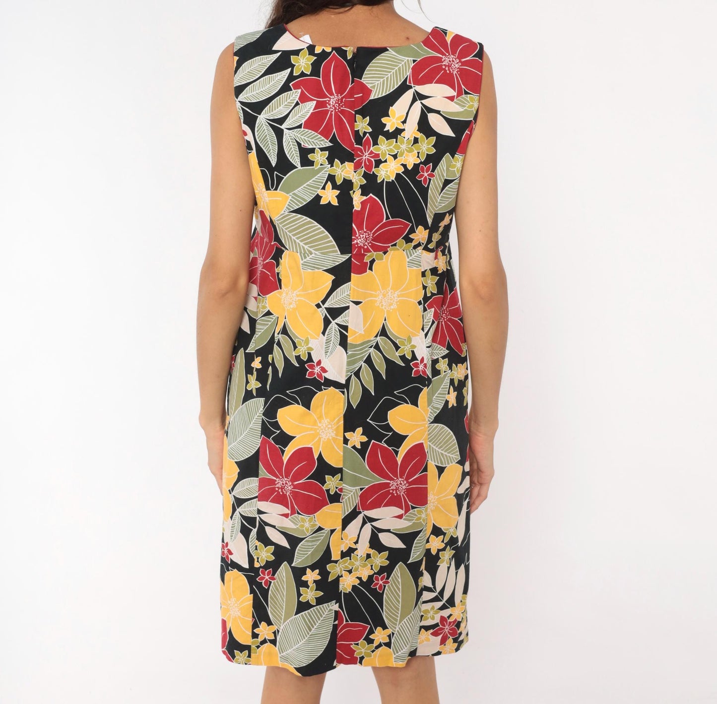 Y2K Erika Dresses Tropical Floral Sundress Black Red Yellow Knee-Length Large L