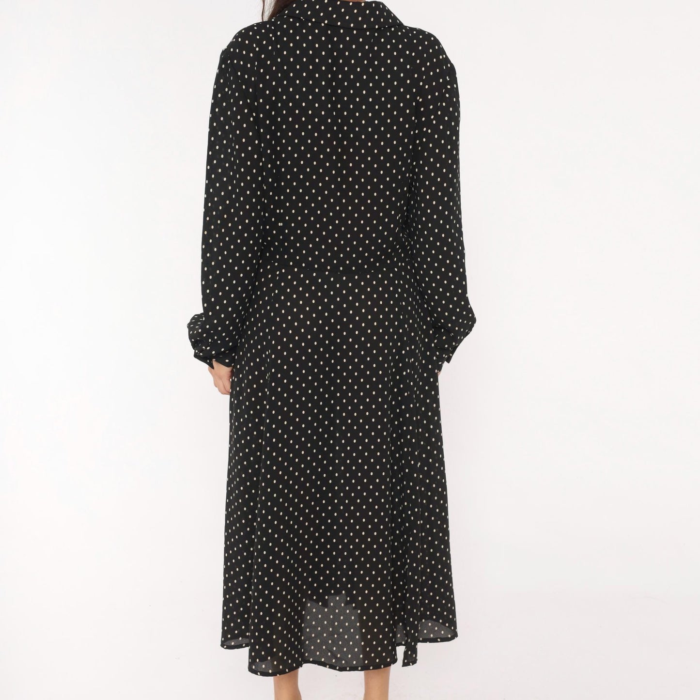 90s Liz Claiborne Polka Dot Shirt Dress Black White Midi Collar Extra Large XXL