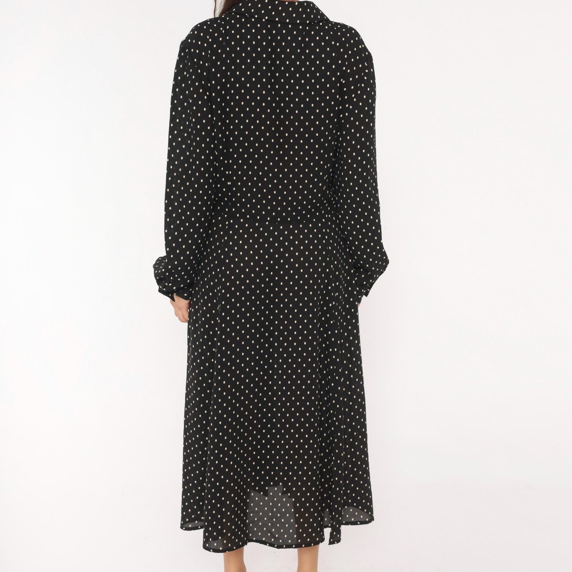 90s Liz Claiborne Polka Dot Shirt Dress Black White Midi Collar Extra Large XXL