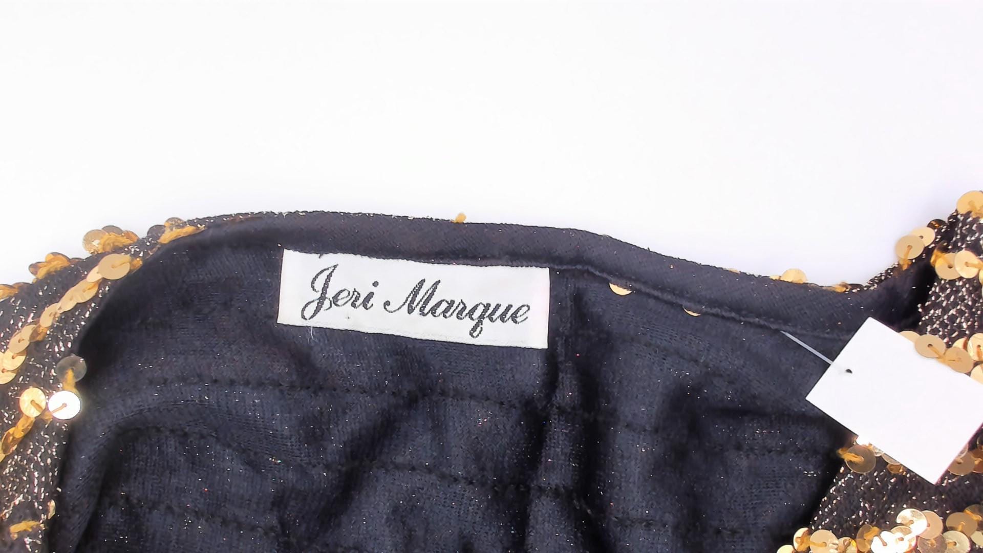 90s Jeri Marque Gold Sequin Striped Knit Top Black Cap Sleeve Medium Large