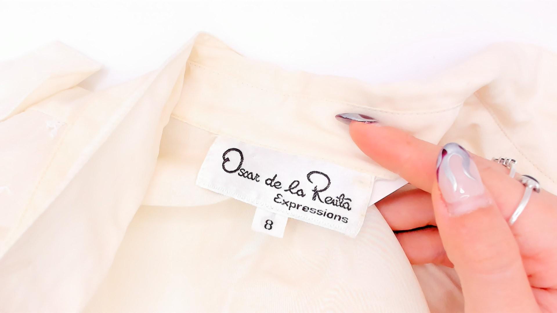 90s Oscar De La Renta Cream Lace Yoke Blouse Floral Embroidered Sheer Medium