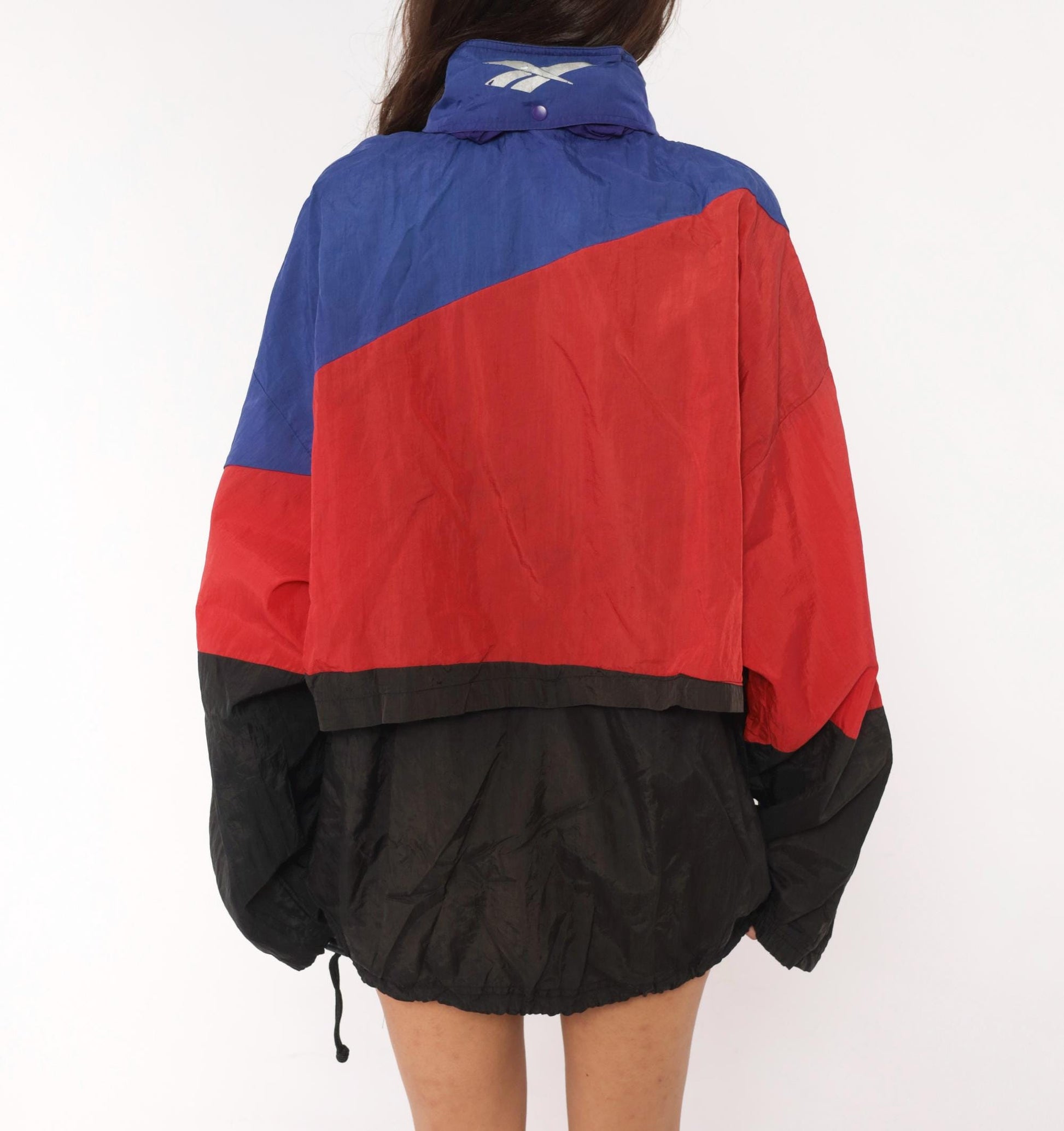 90s Reebok Windbreaker Colorblock Red Purple Black Jacket Extra Large XL