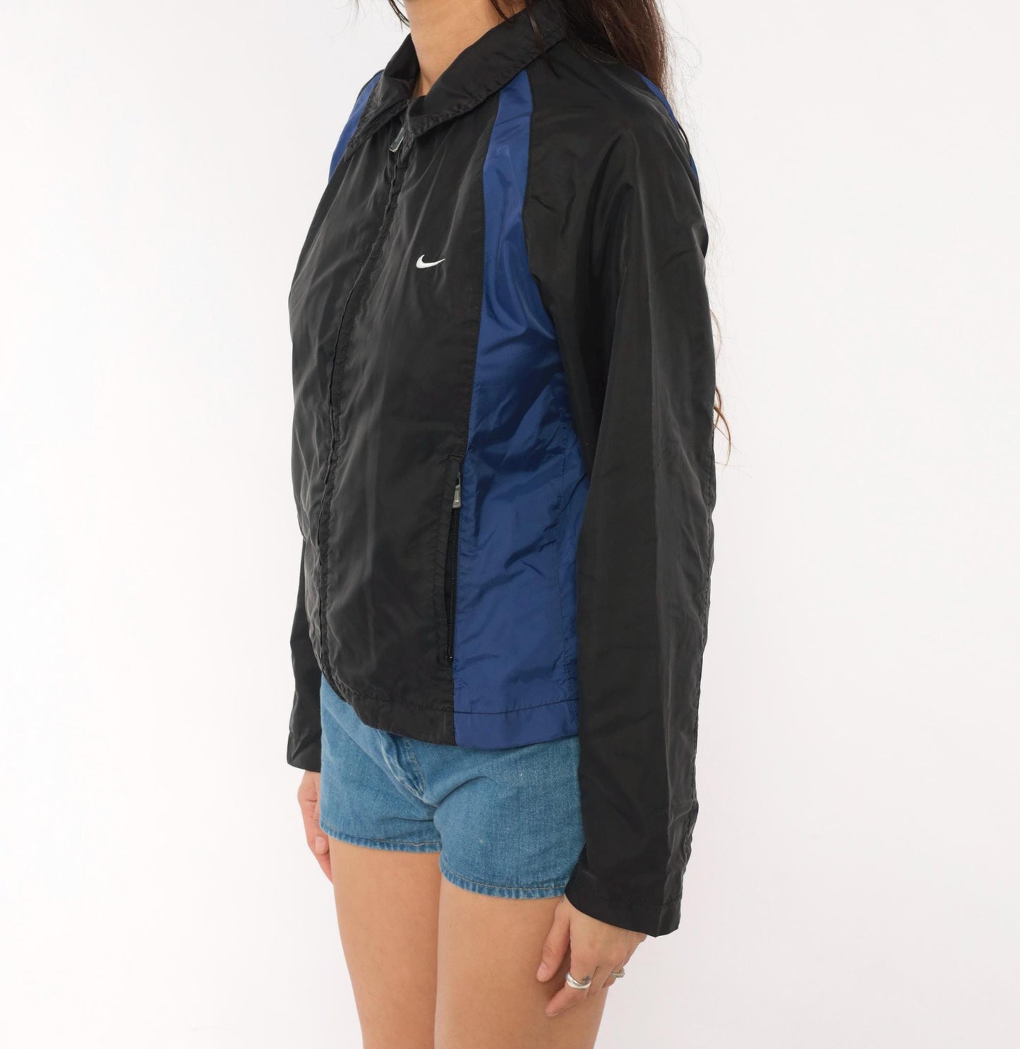 Y2K Nike Windbreaker Jacket Black Navy Color Block Mesh Lined Medium M