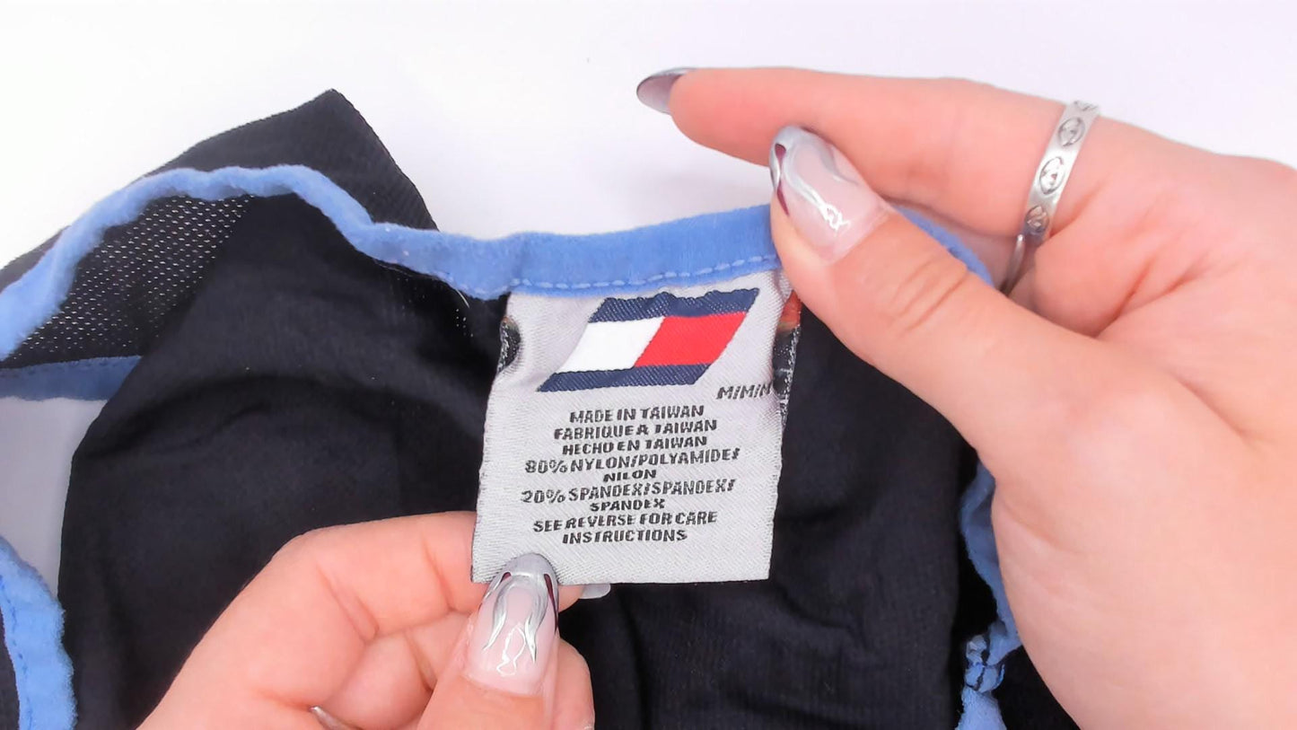 Tommy Hilfiger Y2K Black Mesh Tank Top Blue Trim Logo Small S