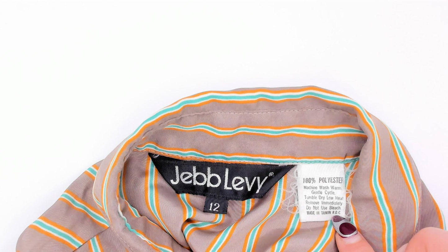 80s Jebb Levy Striped Button-Up Shirt Tan Teal Yellow Pinstripe Medium