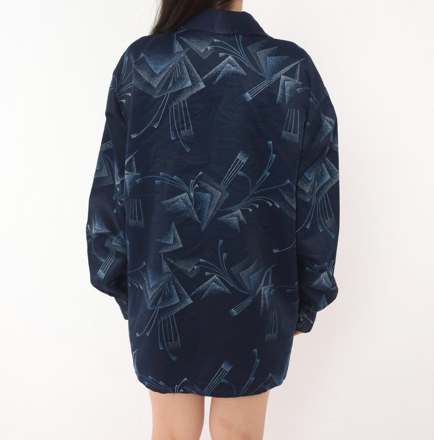 70s Paul Howard Navy Geometric Camp Collar Shirt Abstract Print Large L