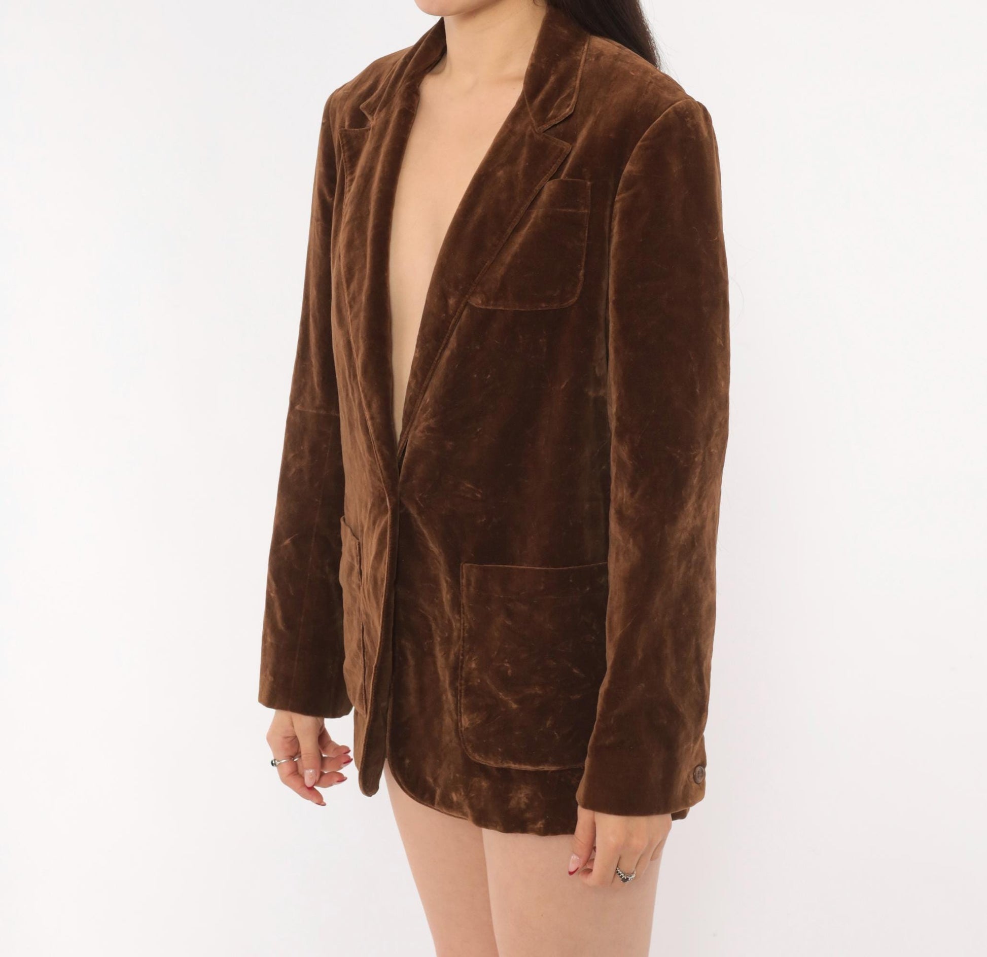 70s Swallowfish Velvet Blazer Brown Single Button Notched Lapel Small